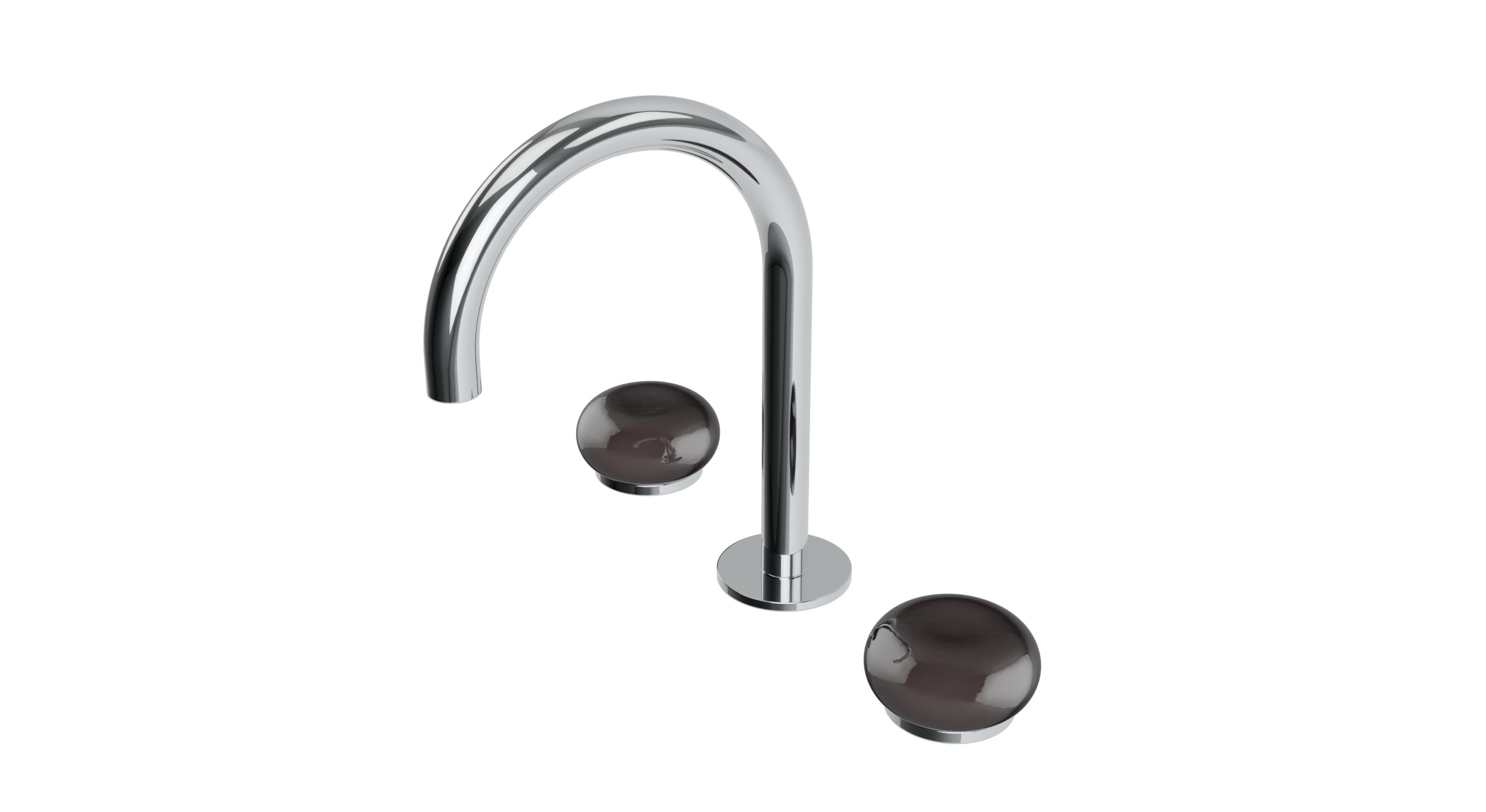 Foundry Two Handle Deck Mount Gooseneck Lavatory Faucet with Pebble Ceramic Knob Handles in Polished Chrome