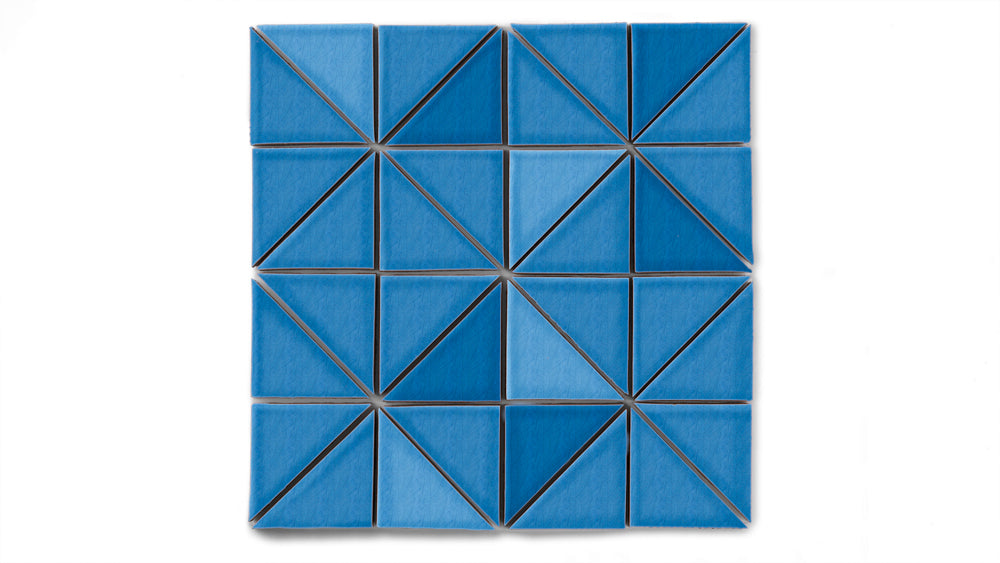 3" Triangle Sheeted - Quadrant Original Ceramic Mosaic Tile in Aegean Sea Gloss