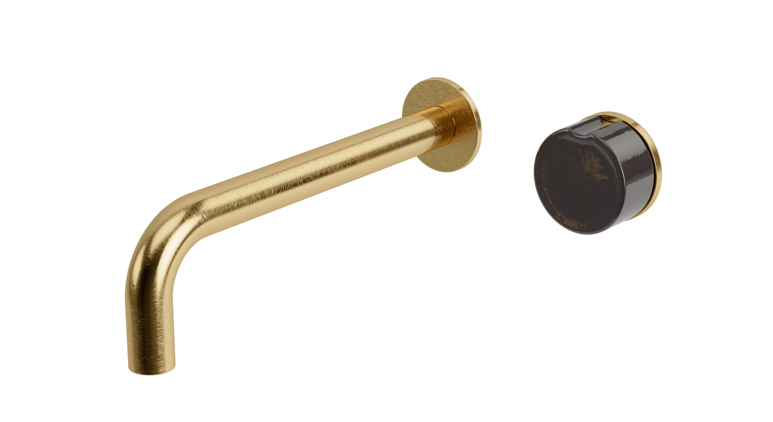 Foundry One Handle Wall Mount 7.5" Lavatory Faucet with Groove Ceramic Knob Handle in Satin Brass