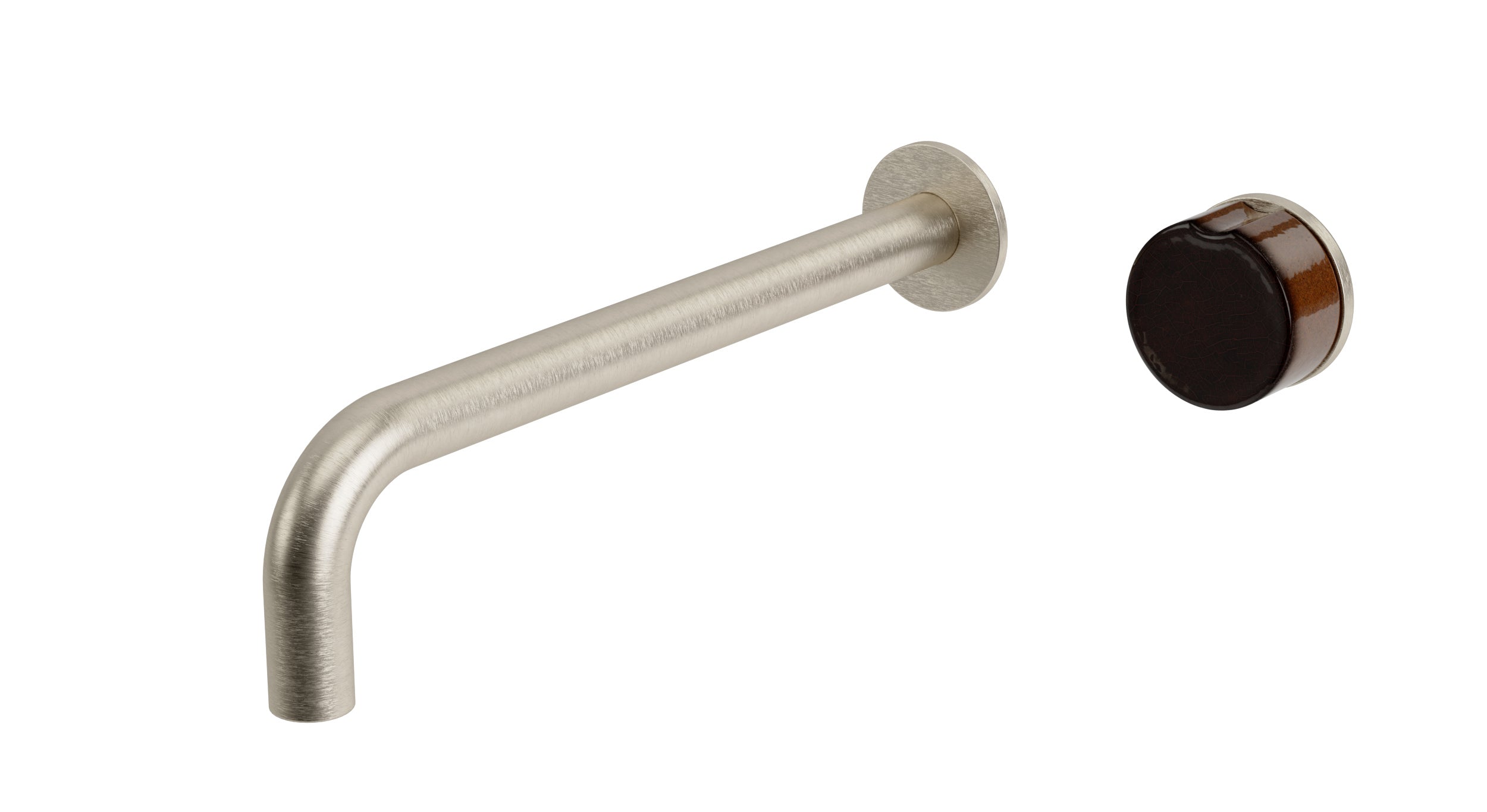 Foundry One Handle Wall Mount 10" Lavatory Faucet with Groove Ceramic Knob Handle in Satin Nickel