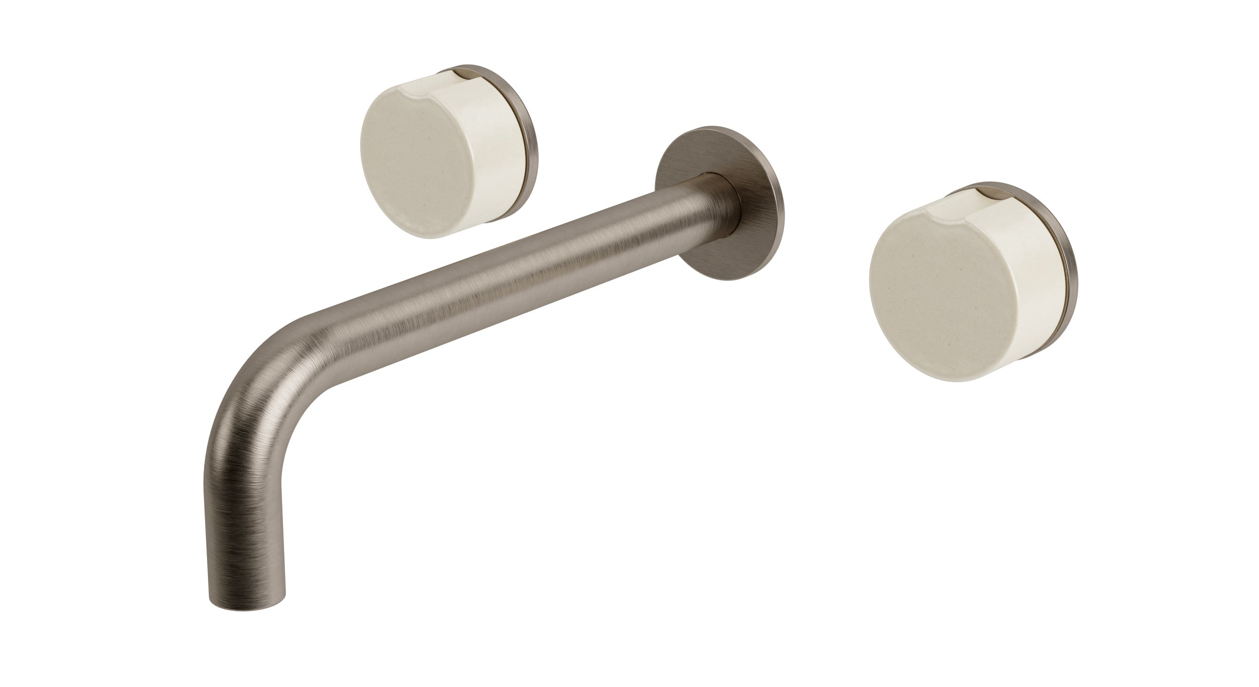Foundry Two Handle Wall Mount 7.5" Lavatory Faucet with Groove Ceramic Knob Handles in Antique Nickel