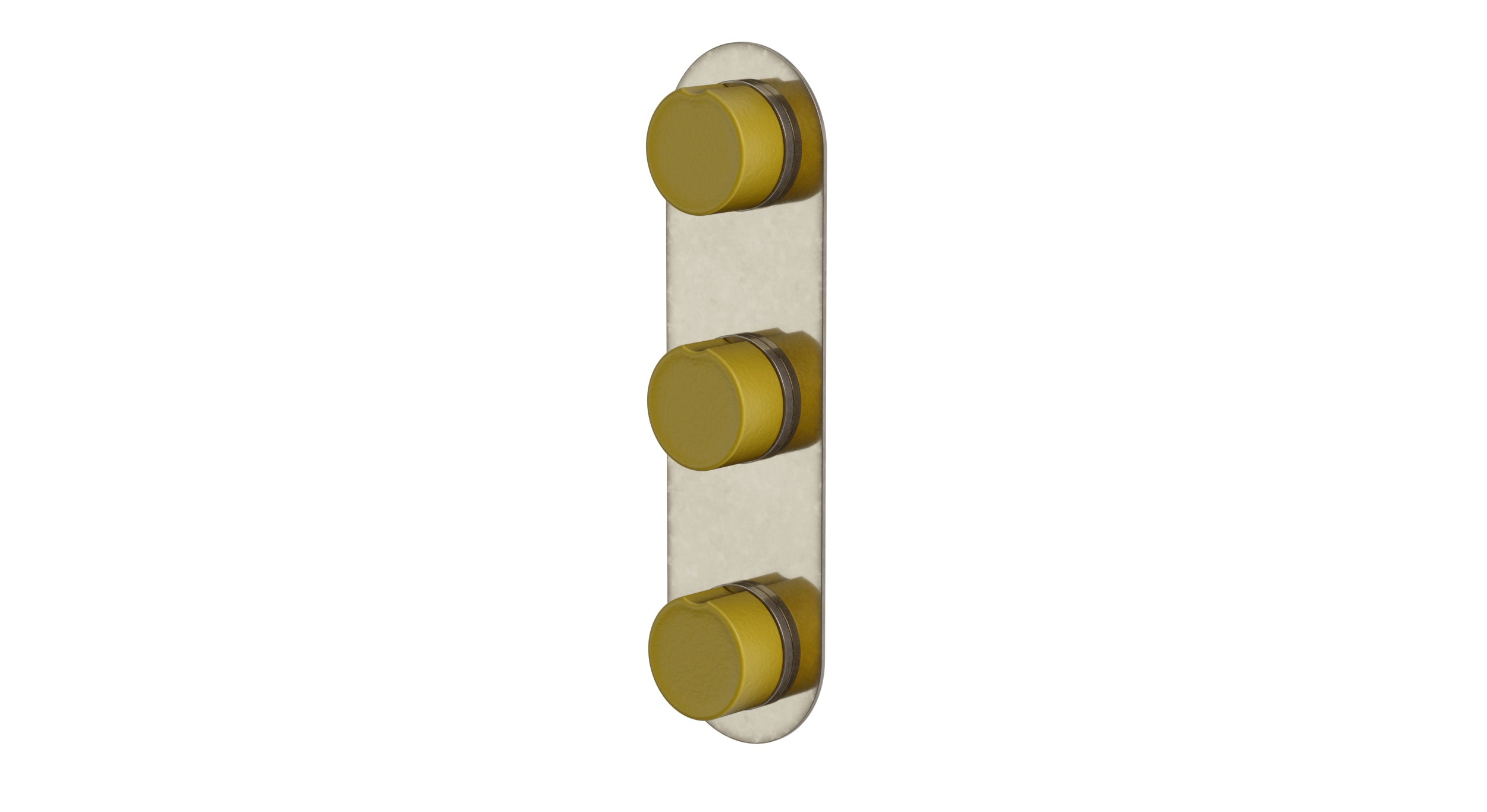 Foundry Three Handle Wall Mount Shower Trim with Groove Ceramic Knob Handles in French Nickel