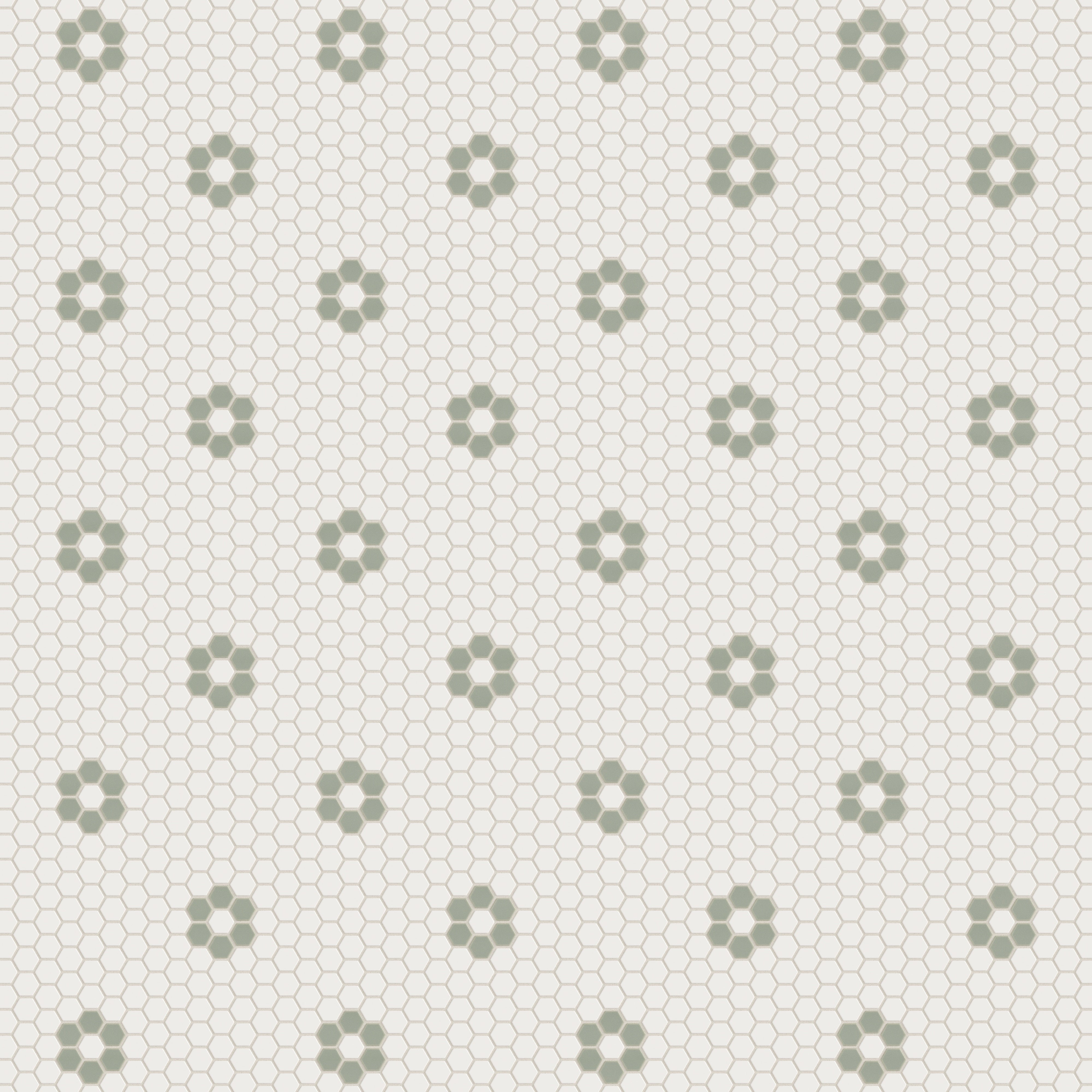 1" Hexagon Double Daisy Sheeted Original Ceramic Tile in Calcite Matte & Rosemary Matte