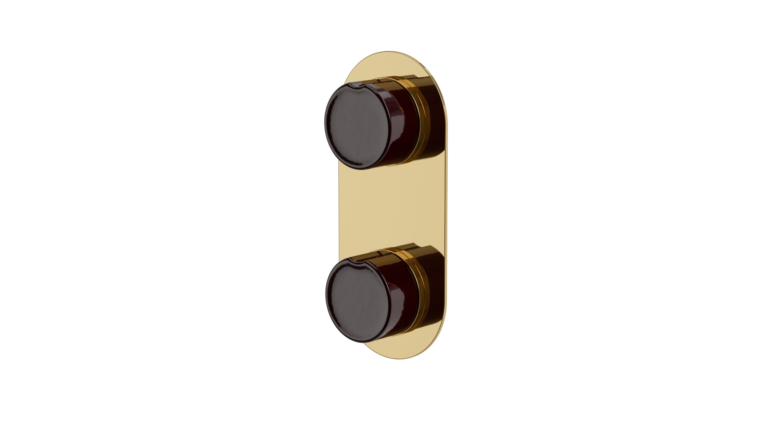 Foundry Two Handle Wall Mount Shower Trim with Groove Ceramic Knob Handles in Polished Brass