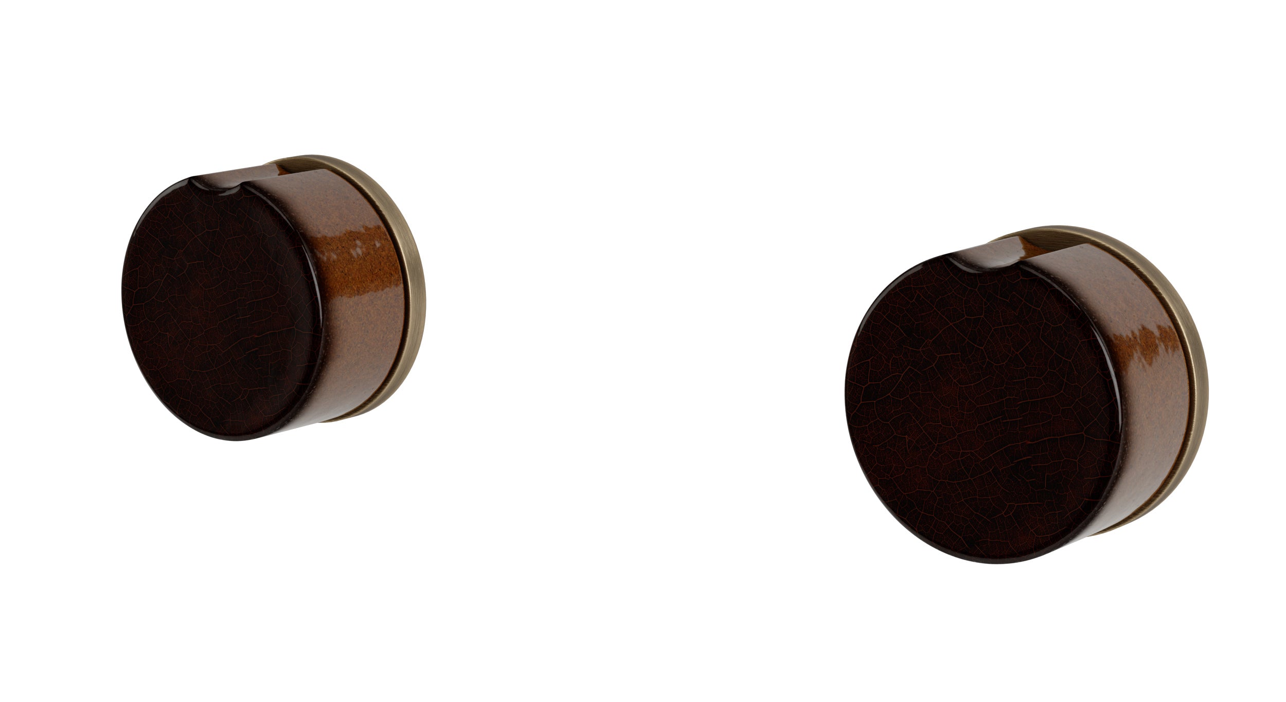 Foundry Two Handle Wall Mount Bath Trim with Groove Ceramic Knob Handles in Antique Brass