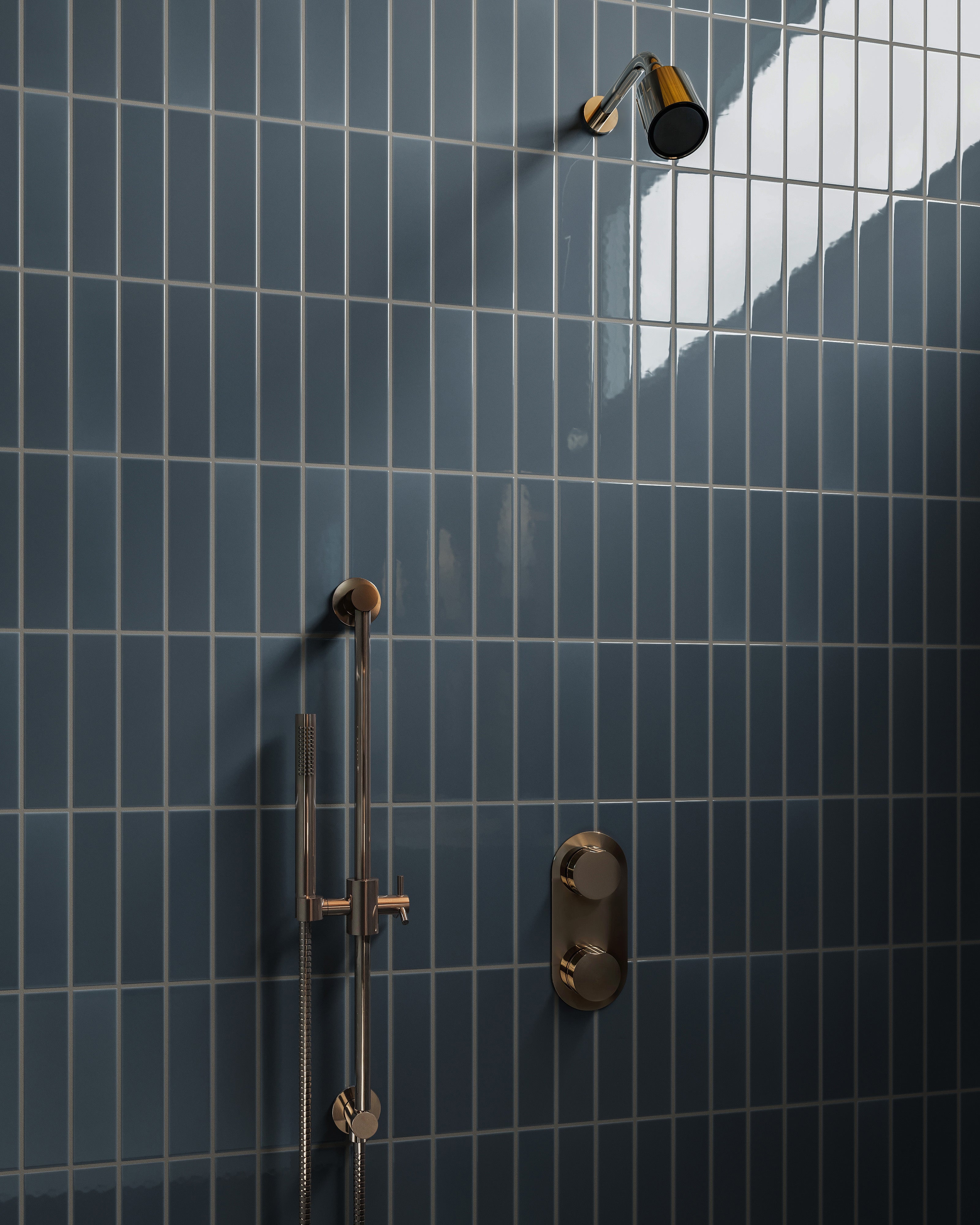 Foundry Two Handle Wall Mount Shower Trim with Barrel Knob Handles in Polished Nickel