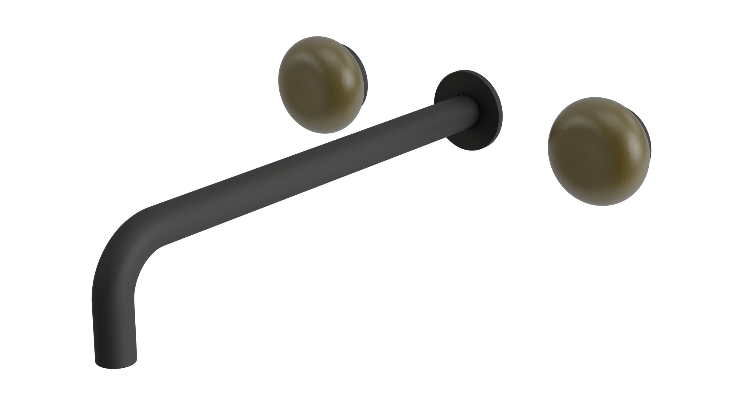 Foundry Two Handle Wall Mount 12" Lavatory Faucet with Pebble Ceramic Knob Handles in Matte Black