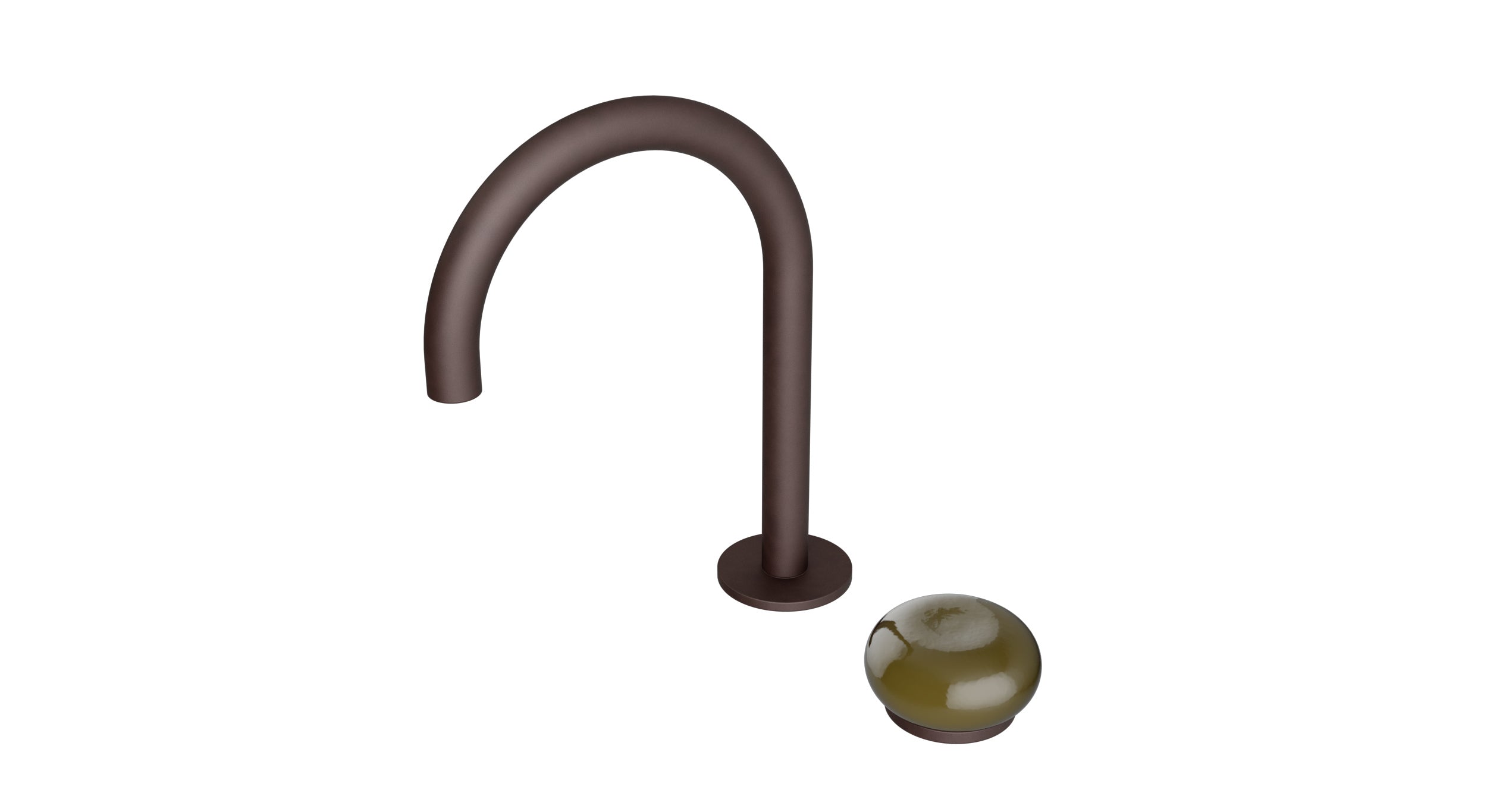 Foundry One Handle Deck Mount Gooseneck Lavatory Faucet with Pebble Ceramic Knob Handle in Architectural Copper