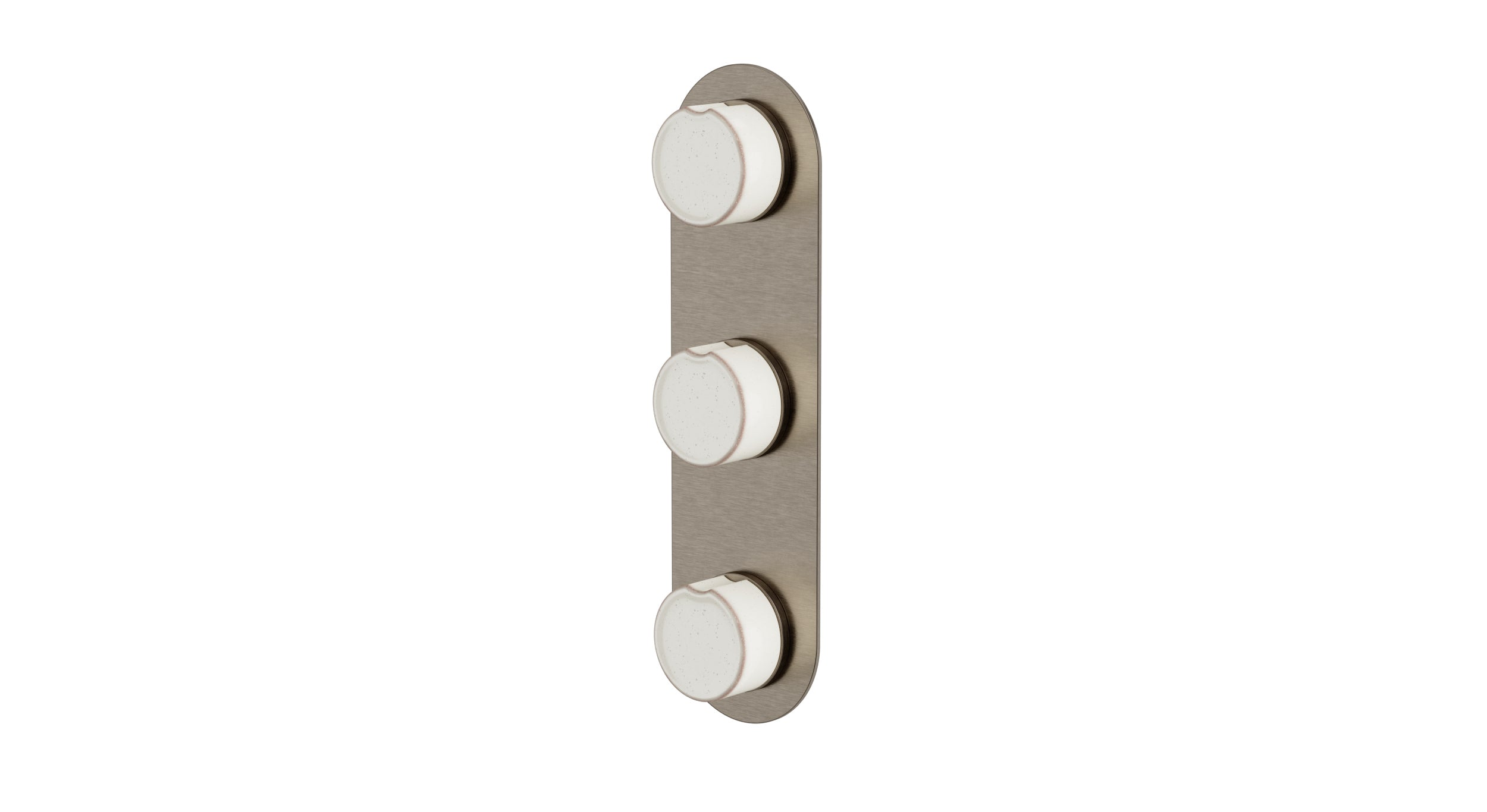Foundry Three Handle Wall Mount Shower Trim with Groove Ceramic Knob Handles in Antique Nickel
