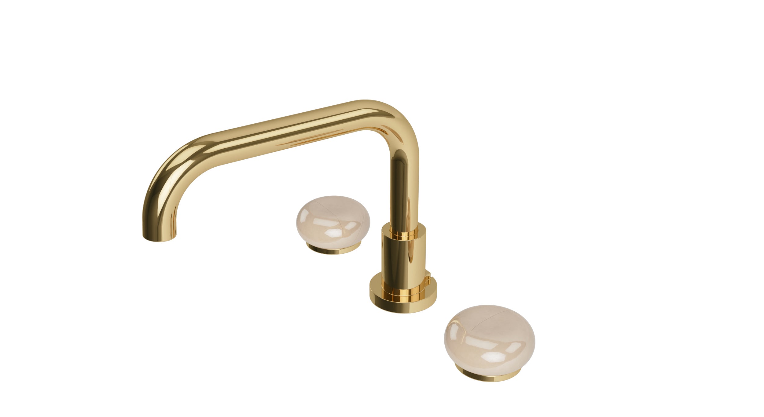 Foundry Two Handle Deck Mount Squaretop Bath Trim with Pebble Ceramic Knob Handles in Polished Brass