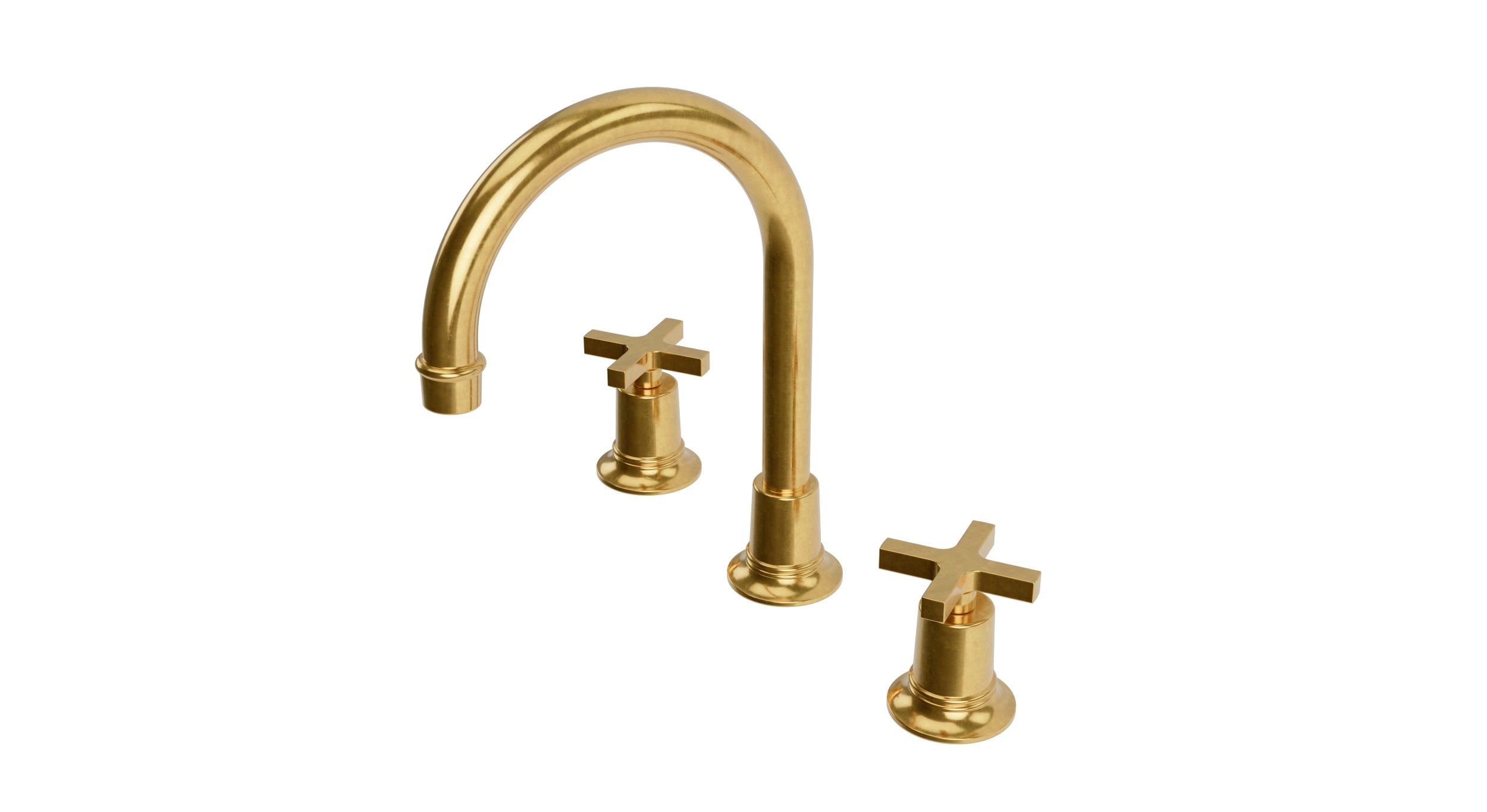 Emerson Two Handle Deck Mount Gooseneck Lavatory Faucet with Classic Cross Handles in French Brass