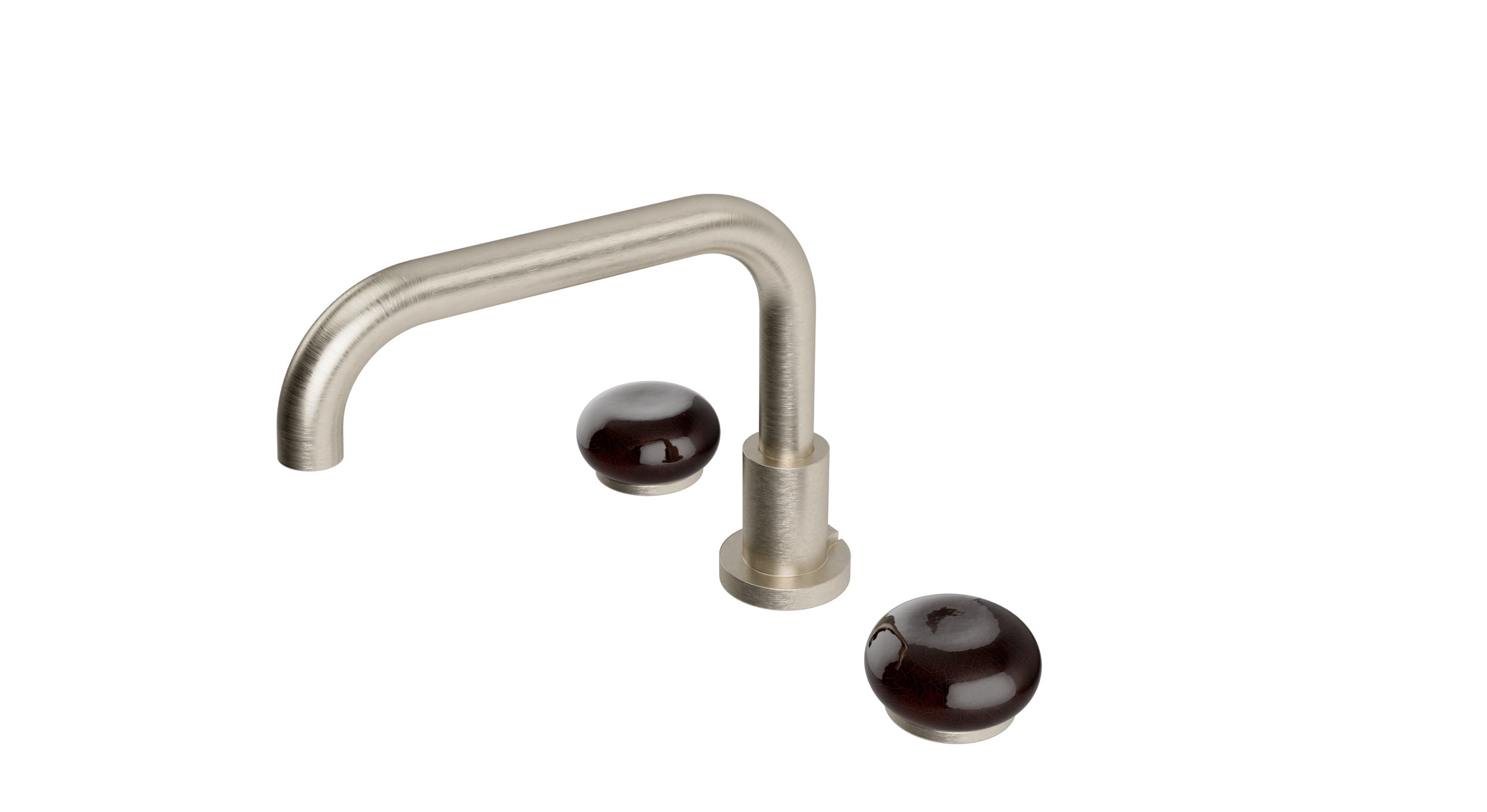 Foundry Two Handle Deck Mount Squaretop Bath Trim with Pebble Ceramic Knob Handles in Satin Nickel