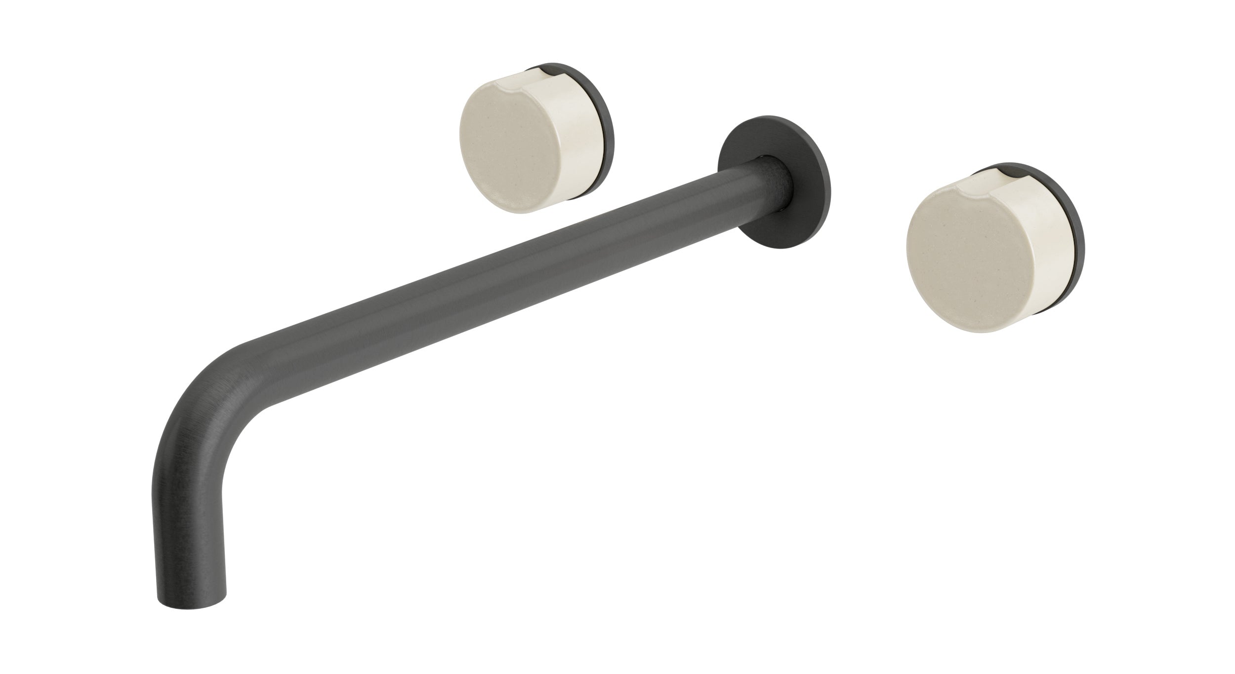 Foundry Two Handle Wall Mount 12" Lavatory Faucet with Groove Ceramic Knob Handles in Blackened Nickel