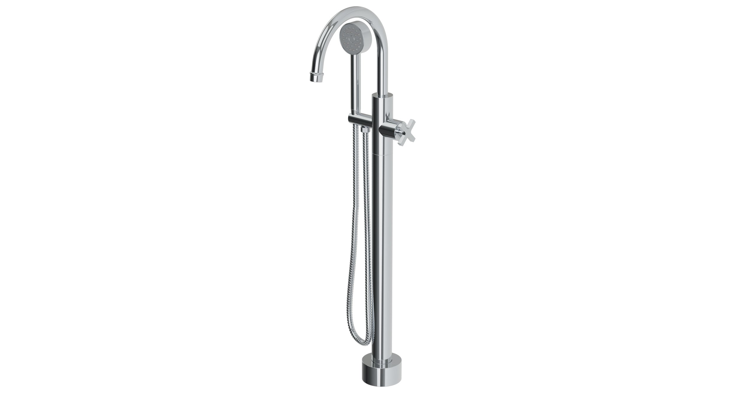 Emerson One Handle Floor Mount Gooseneck Bath Trim with Hand Shower and Classic Cross Handle