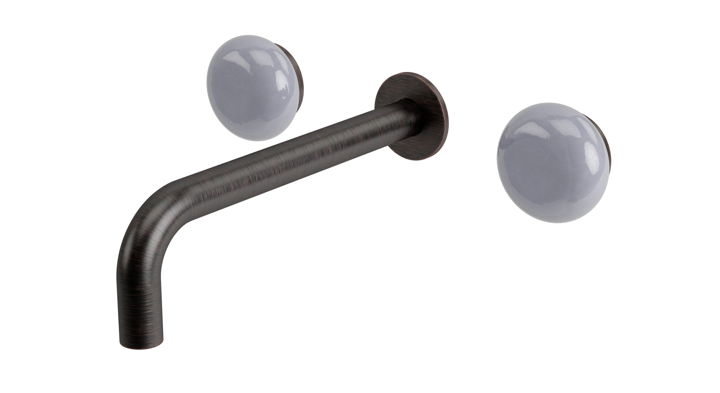 Foundry Two Handle Wall Mount 7.5" Lavatory Faucet with Pebble Ceramic Knob Handles in Antique Bronze