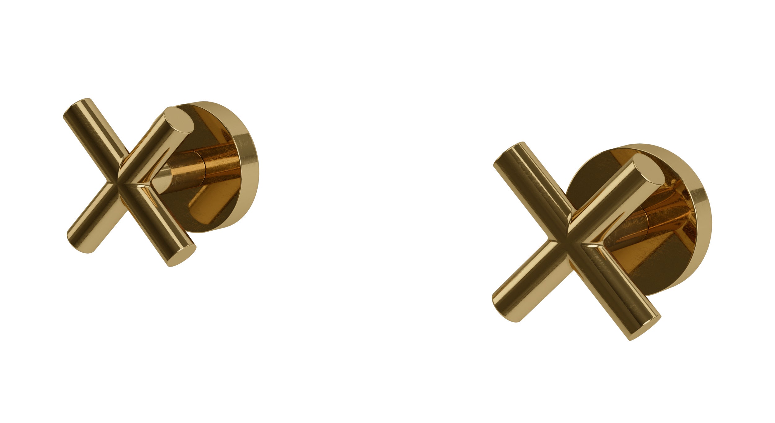 Contour Two Handle Wall Mount Bath Trim with Soft Cross Handles in Uncoated Polished Brass