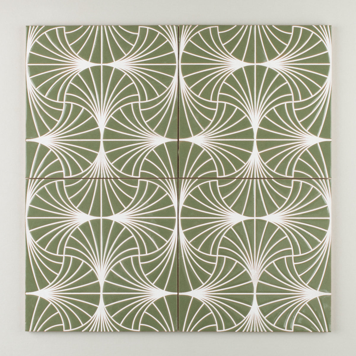 8x8 Handpainted Tile Cypress in Green Motif