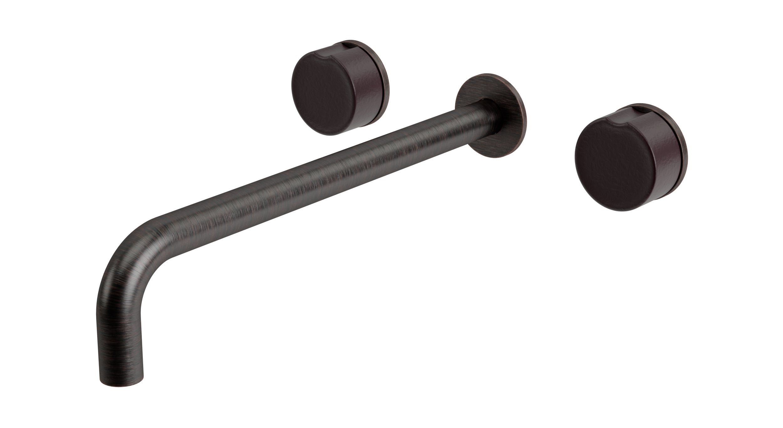 Foundry Two Handle Wall Mount 12" Lavatory Faucet with Groove Ceramic Knob Handles in Antique Bronze
