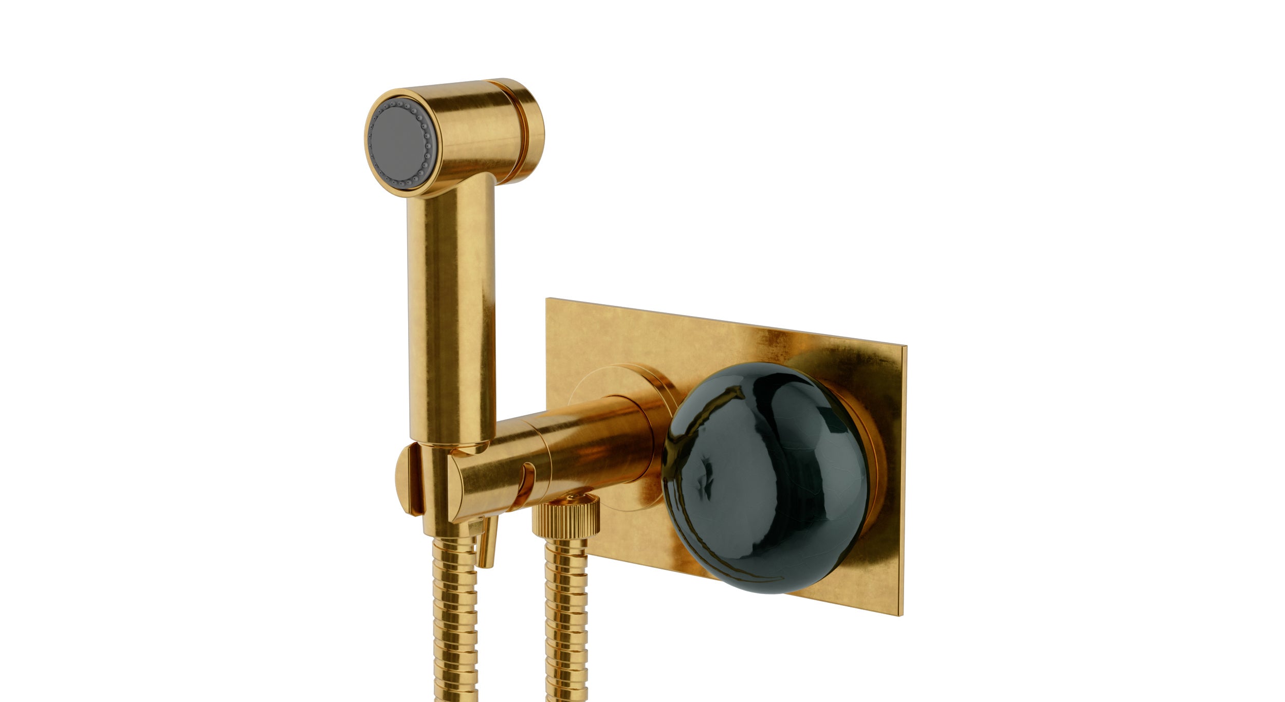 Foundry One Handle Wall Mount Bidet Trim with Pebble Ceramic Knob Handle in French Brass