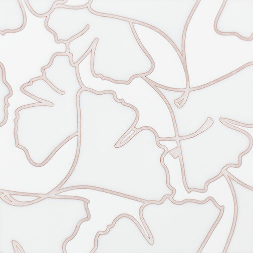 8x8 Handpainted Tile Gingko in White Motif