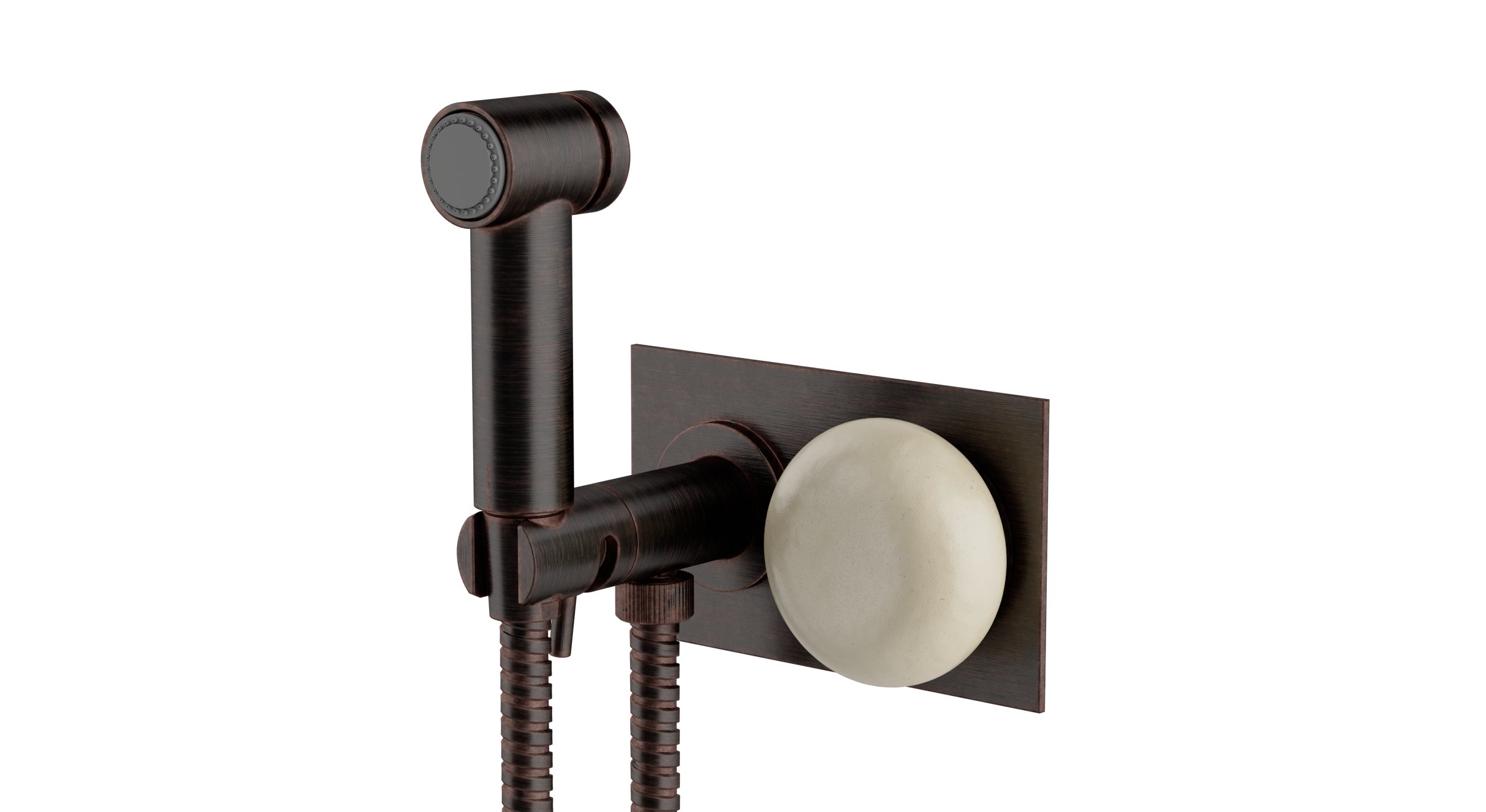 Foundry One Handle Wall Mount Bidet Trim with Pebble Ceramic Knob Handle in Antique Bronze