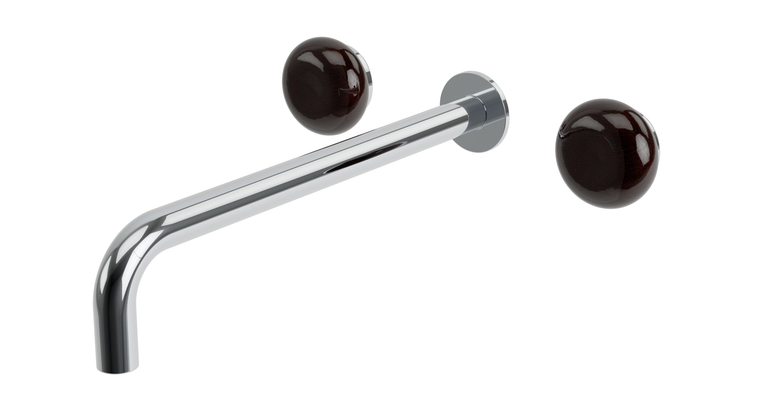 Foundry Two Handle Wall Mount 12" Lavatory Faucet with Pebble Ceramic Knob Handles in Polished Chrome