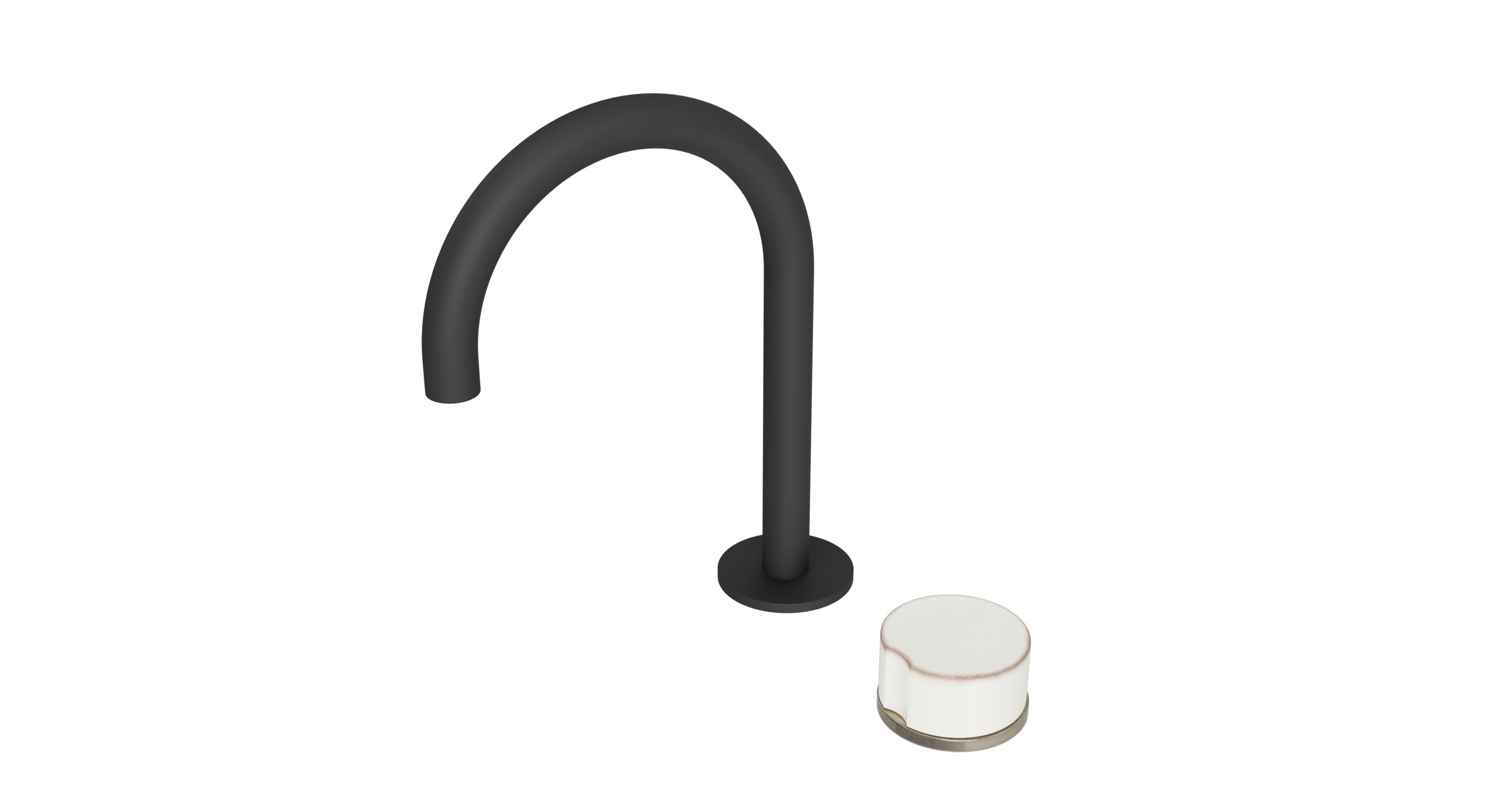Foundry One Handle Deck Mount Gooseneck Lavatory Faucet with Groove Ceramic Knob Handle in Matte Black