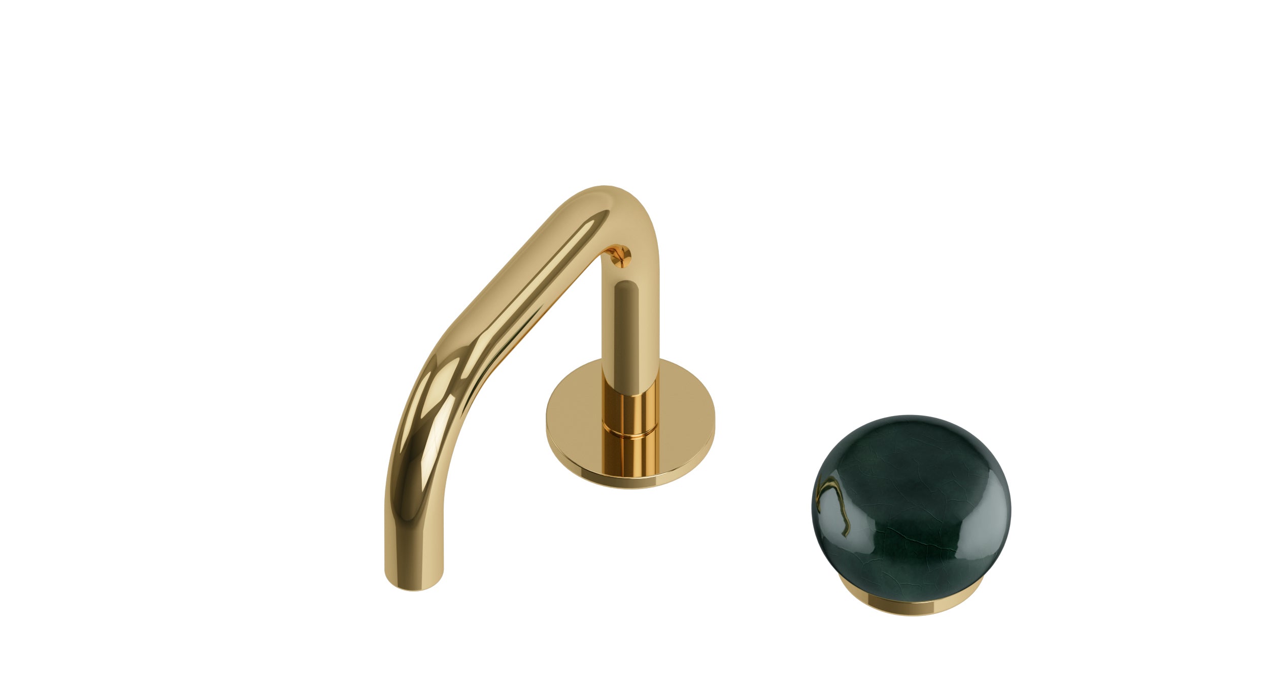 Foundry One Handle Deck Mount Squaretop Lavatory Faucet with Pebble Ceramic Knob Handle in Polished Brass