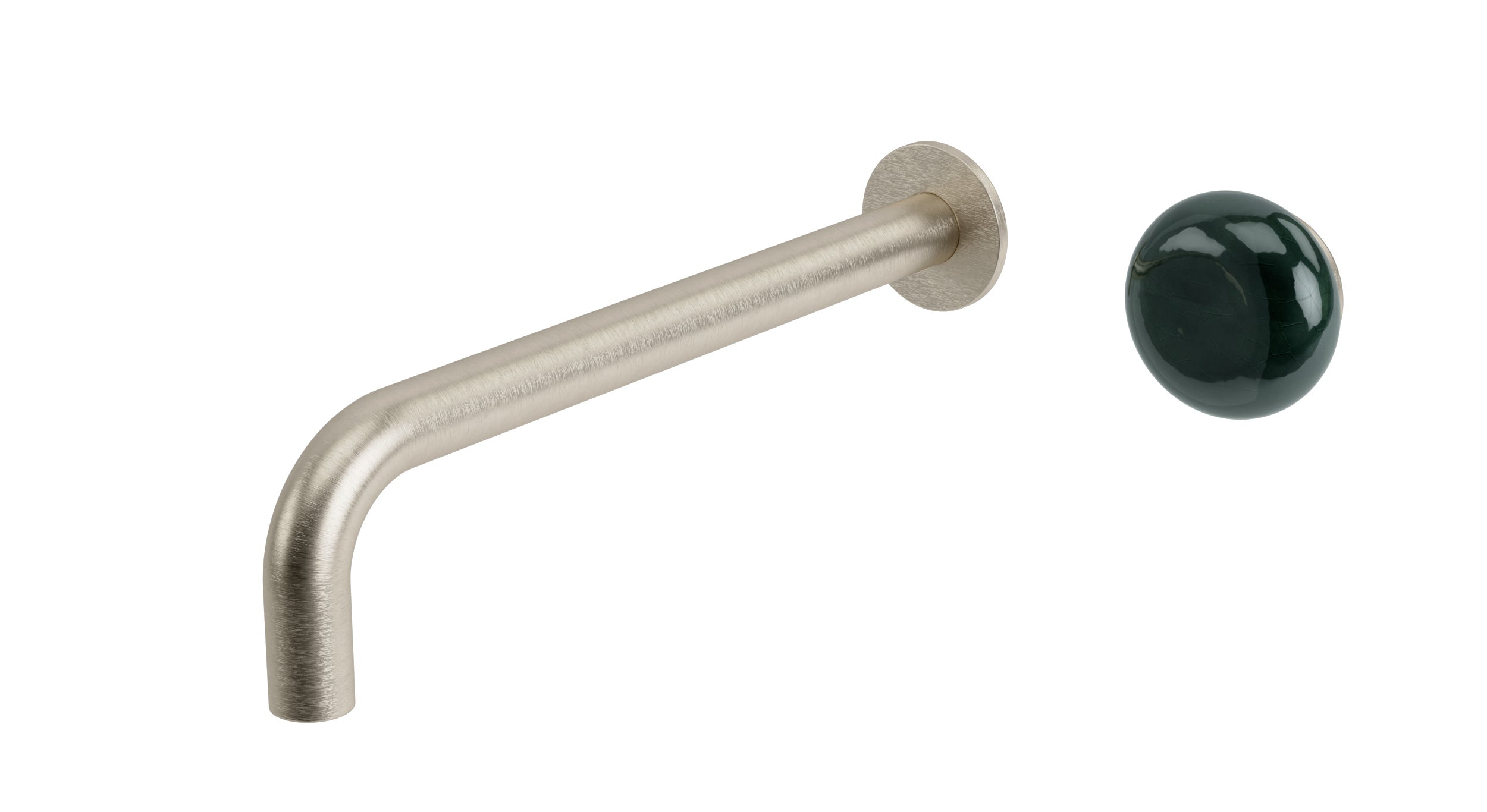 Foundry One Handle Wall Mount 10" Lavatory Faucet with Pebble Ceramic Knob Handle in Satin Nickel