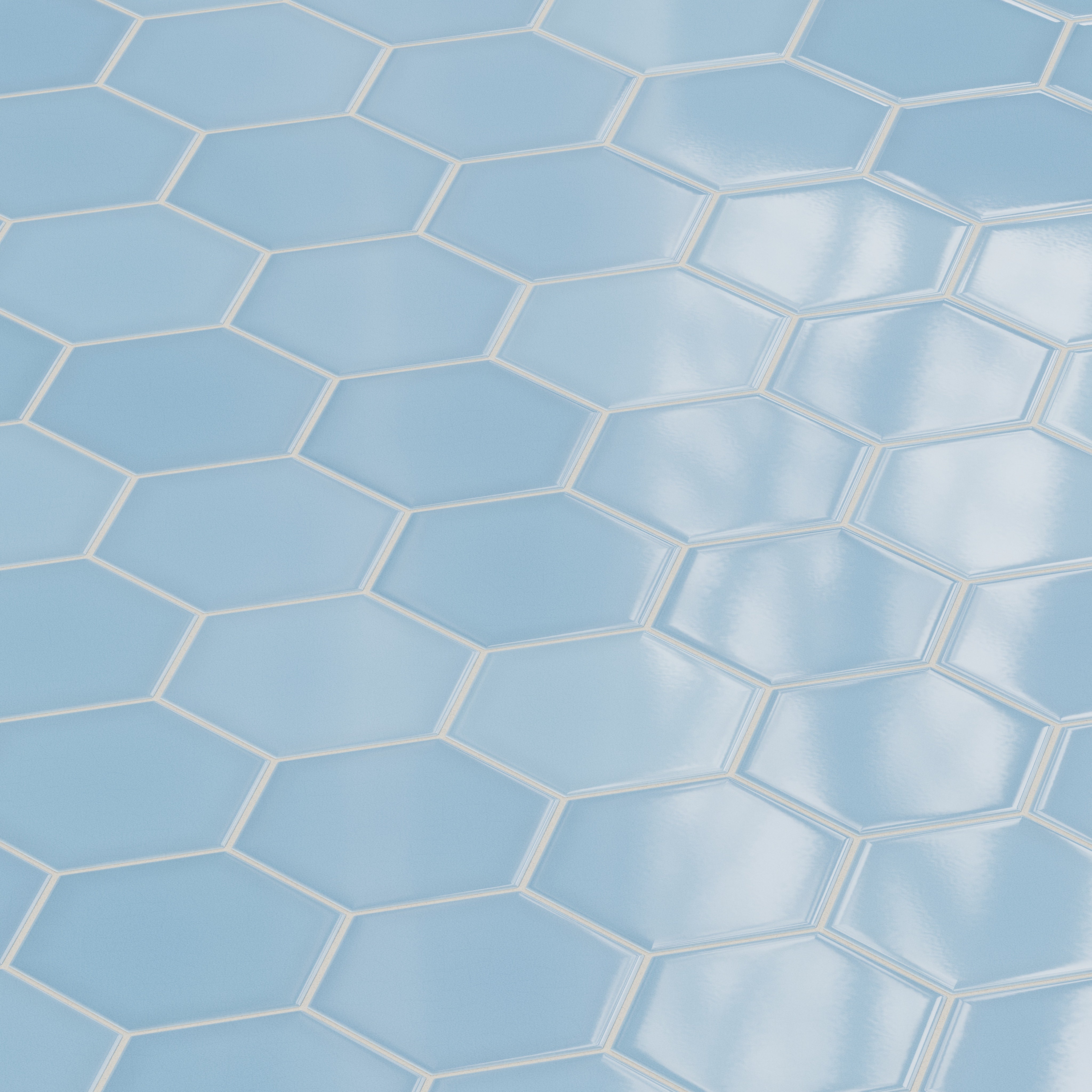 8" Hexagon Original Ceramic Tile in Caribbean Sea Gloss