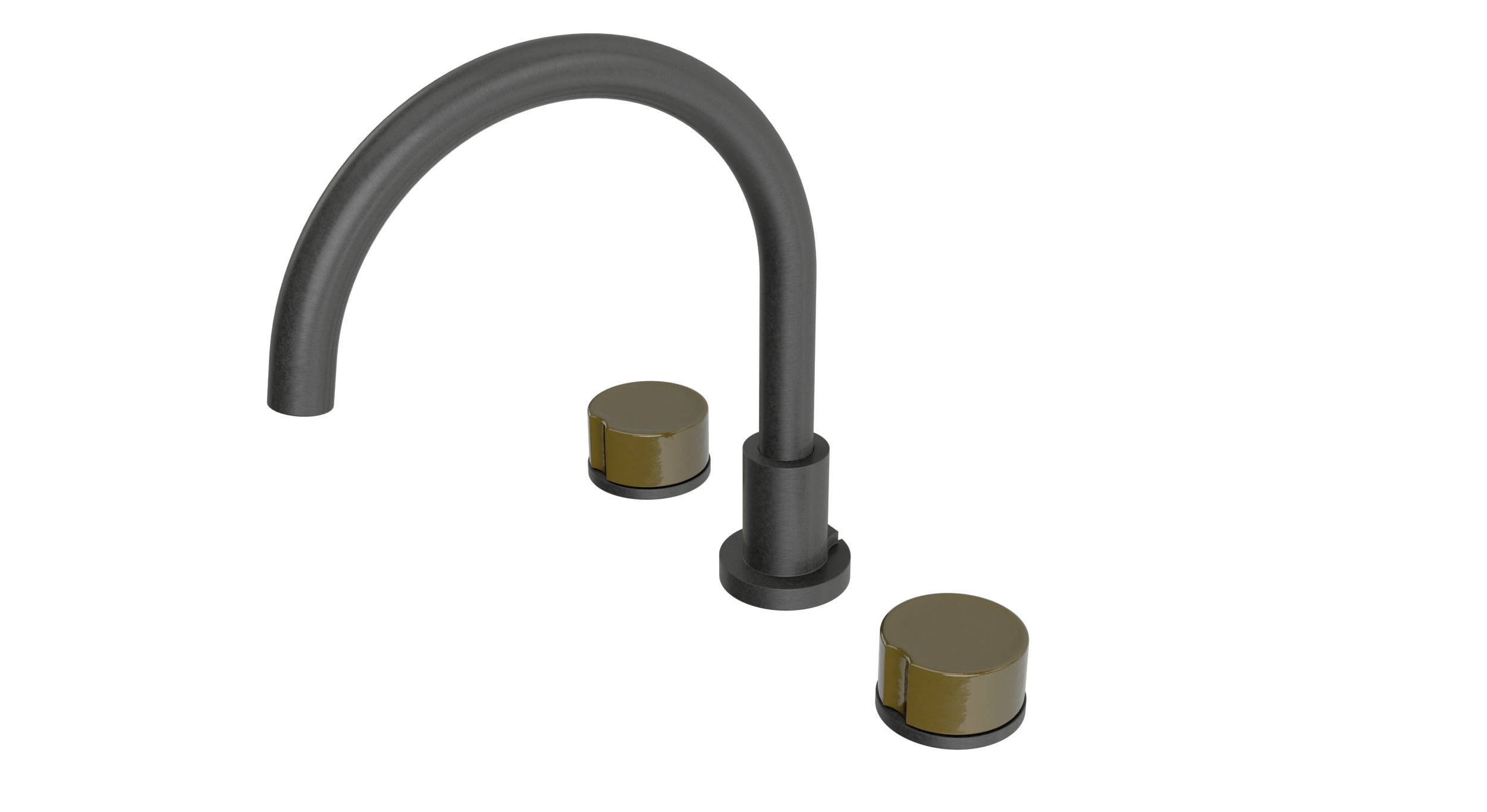 Foundry Two Handle Deck Mount Gooseneck Bath Trim with Groove Ceramic Knob Handles in Blackened Nickel