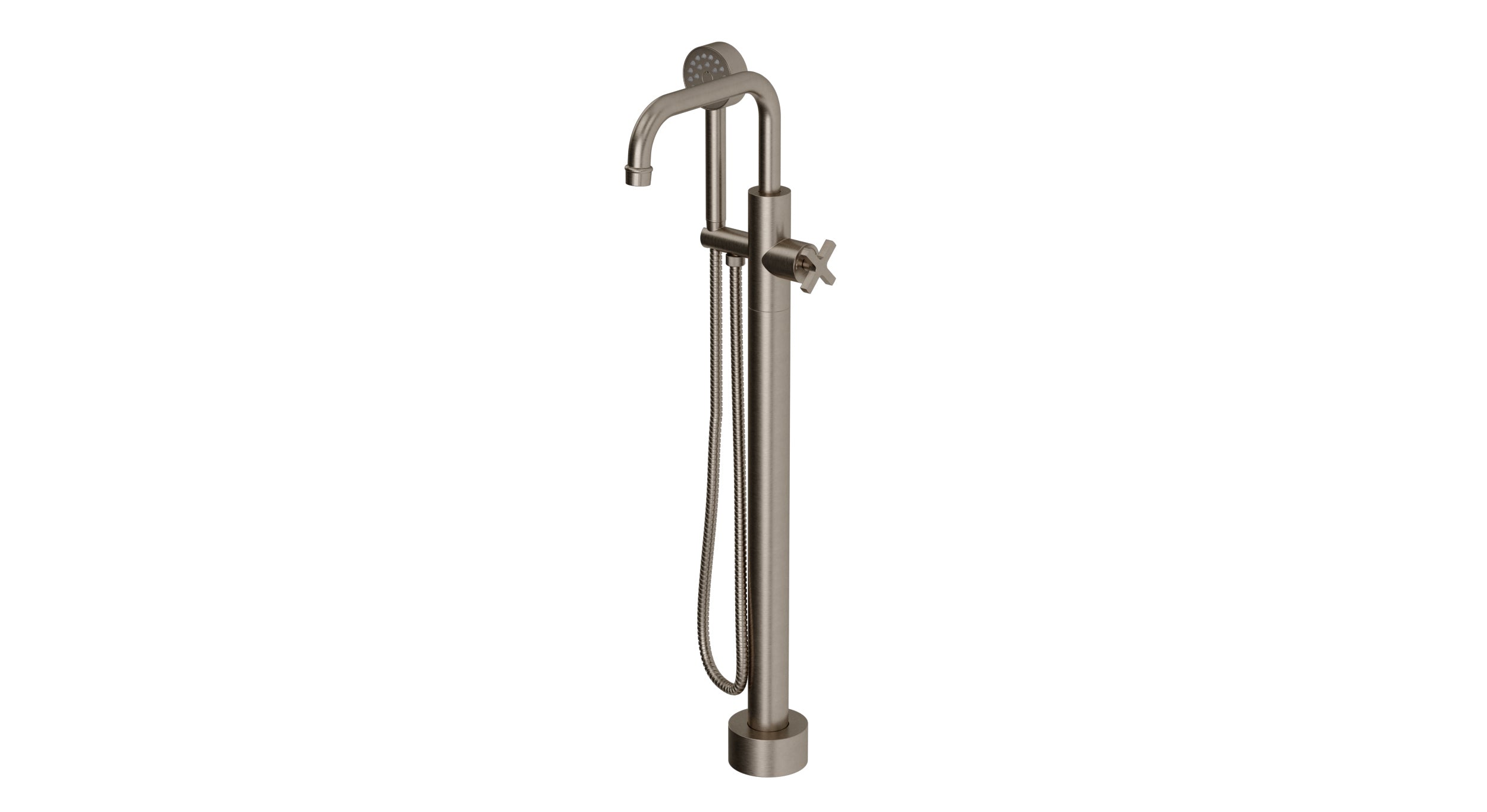 Emerson One Handle Floor Mount Squaretop Bath Trim with Hand Shower and Classic Cross Handle in Antique Nickel