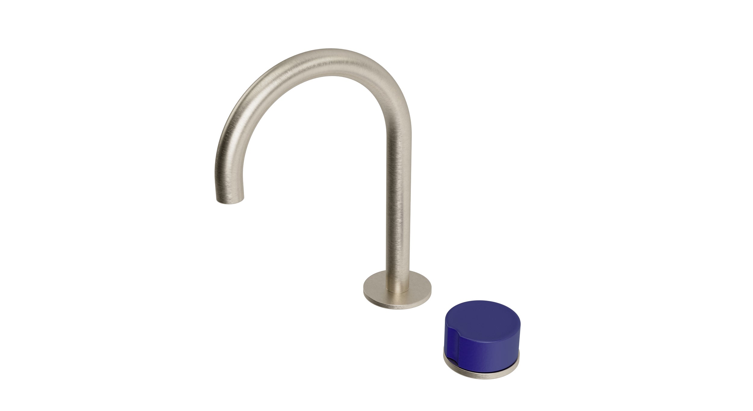 Foundry One Handle Deck Mount Gooseneck Lavatory Faucet with Groove Ceramic Knob Handle in Satin Nickel