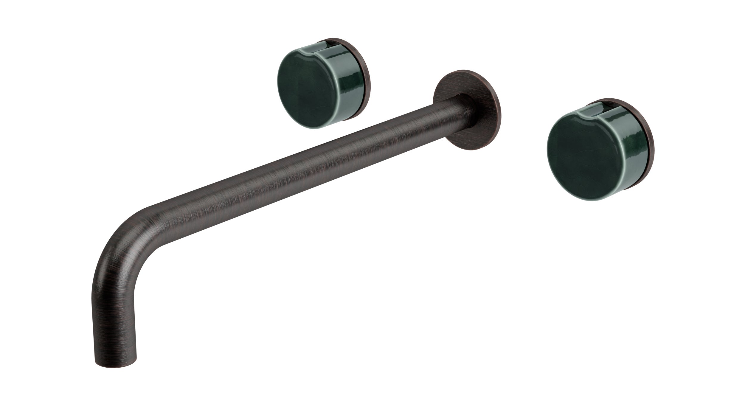 Foundry Two Handle Wall Mount 12" Lavatory Faucet with Groove Ceramic Knob Handles in Antique Bronze