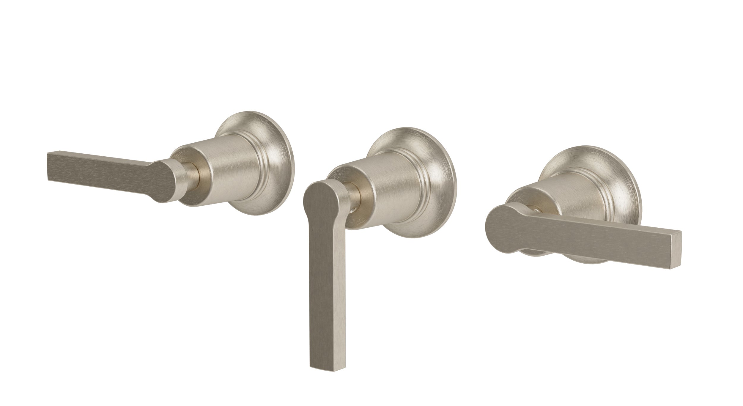 Emerson Three Handle Wall Mount Bath Trim with Diverter/Volume Control and Classic Lever Handles in Satin Nickel