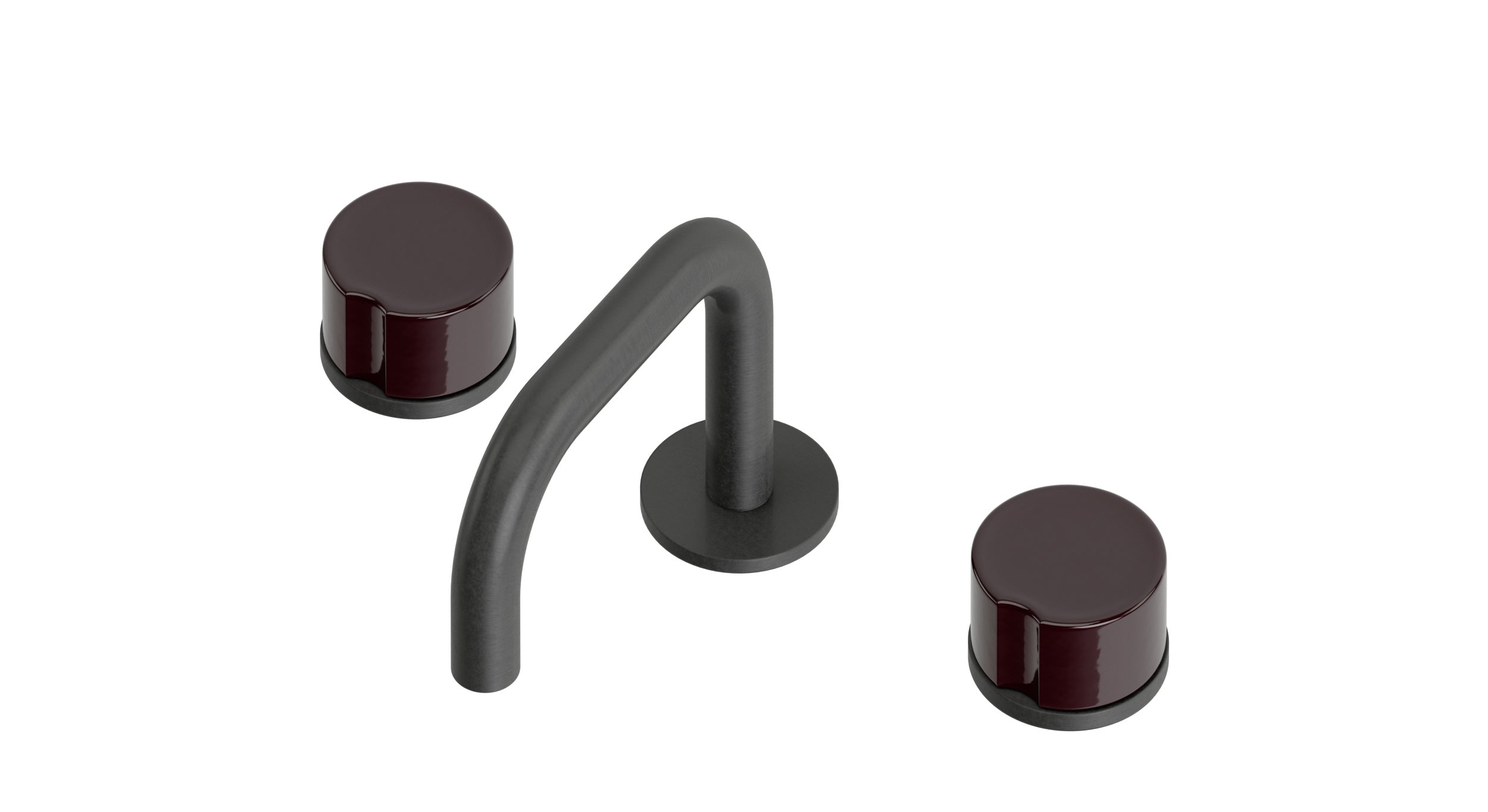 Foundry Two Handle Deck Mount Squaretop Lavatory Faucet with Groove Ceramic Knob Handles in Blackened Nickel