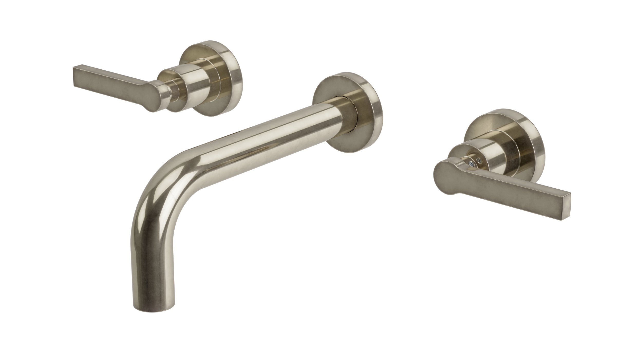 Flatiron Two Handle Wall Mount 7.5" Lavatory Faucet with Linear Lever Handles in French Nickel
