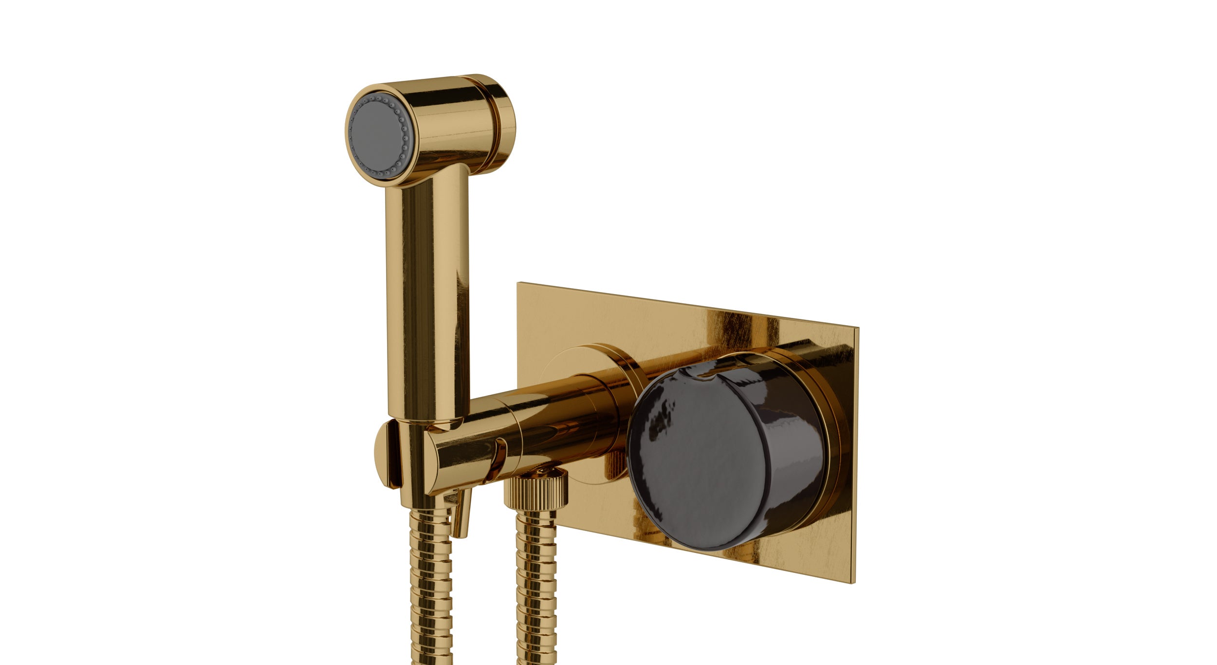 Foundry One Handle Wall Mount Bidet Trim with Groove Ceramic Knob Handle in Uncoated Polished Brass