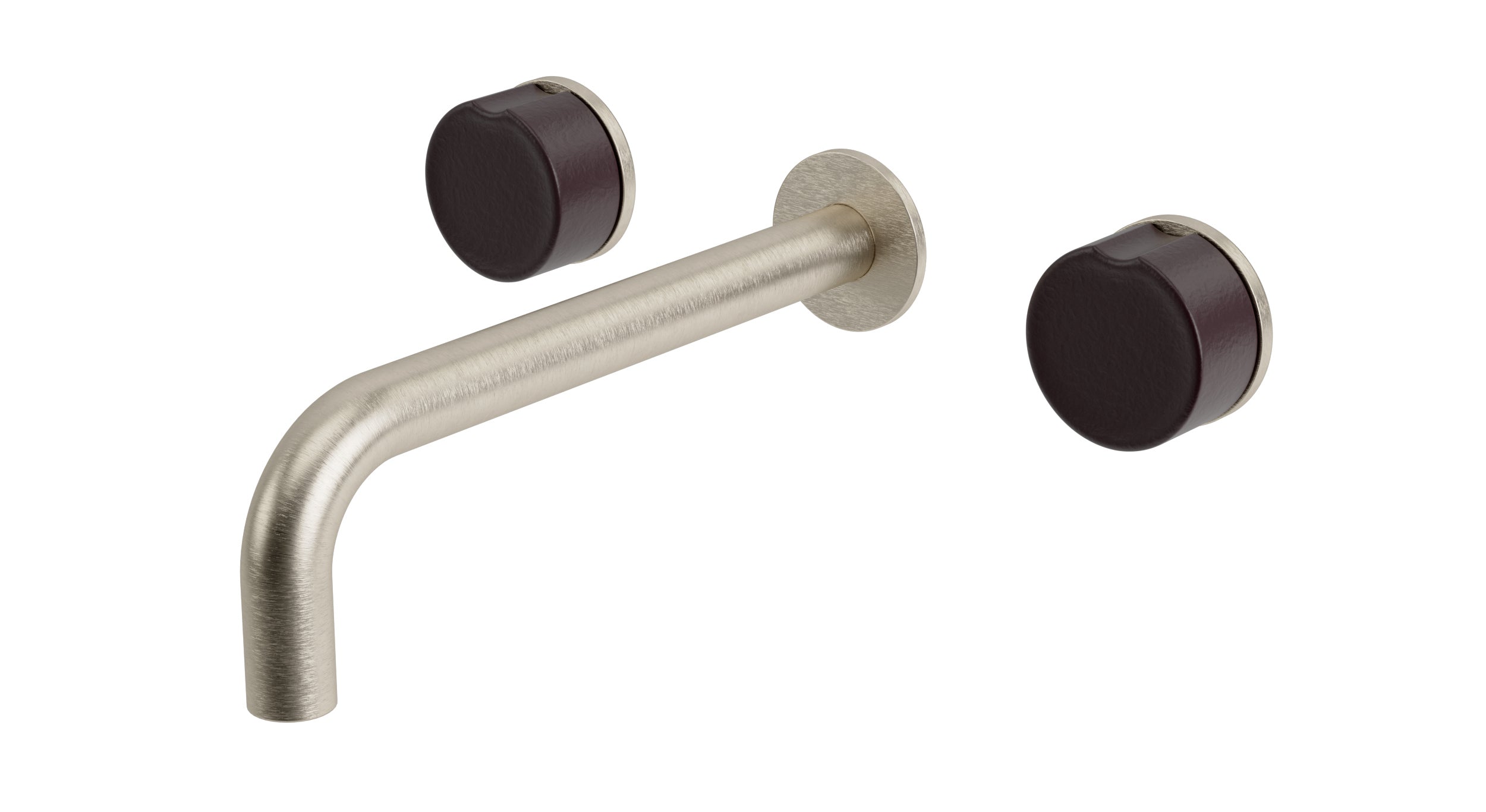Foundry Two Handle Wall Mount 7.5" Lavatory Faucet with Groove Ceramic Knob Handles in Satin Nickel