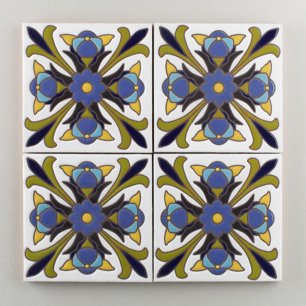 6x6 Handpainted Tile Santiago in Cool Motif