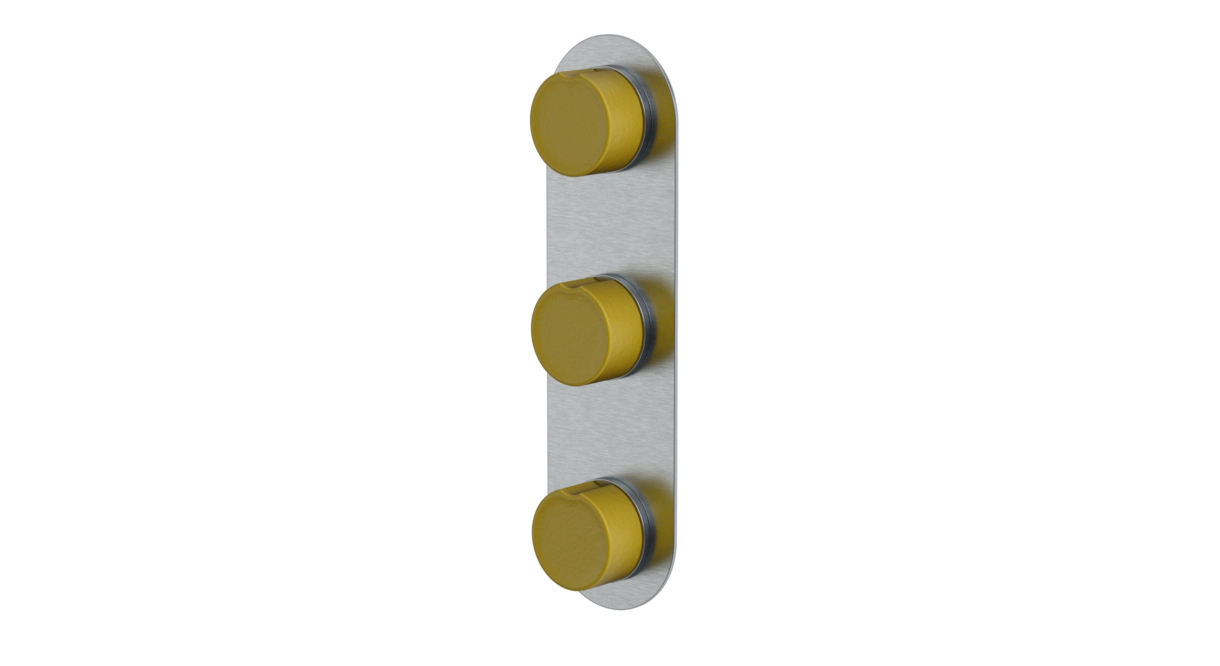 Foundry Three Handle Wall Mount Shower Trim with Groove Ceramic Knob Handles in Satin Chrome