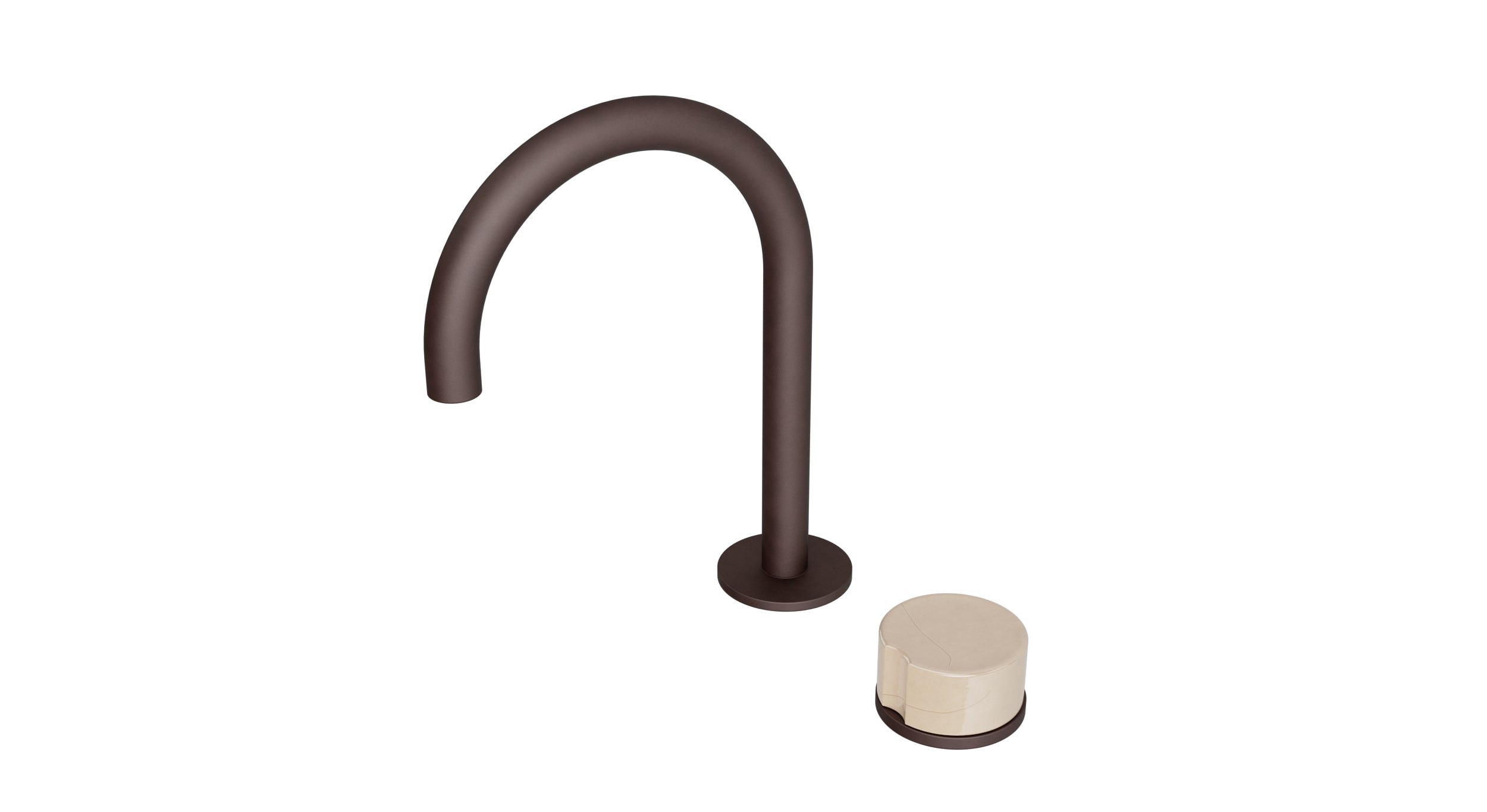 Foundry One Handle Deck Mount Gooseneck Lavatory Faucet with Groove Ceramic Knob Handle in Architectural Copper