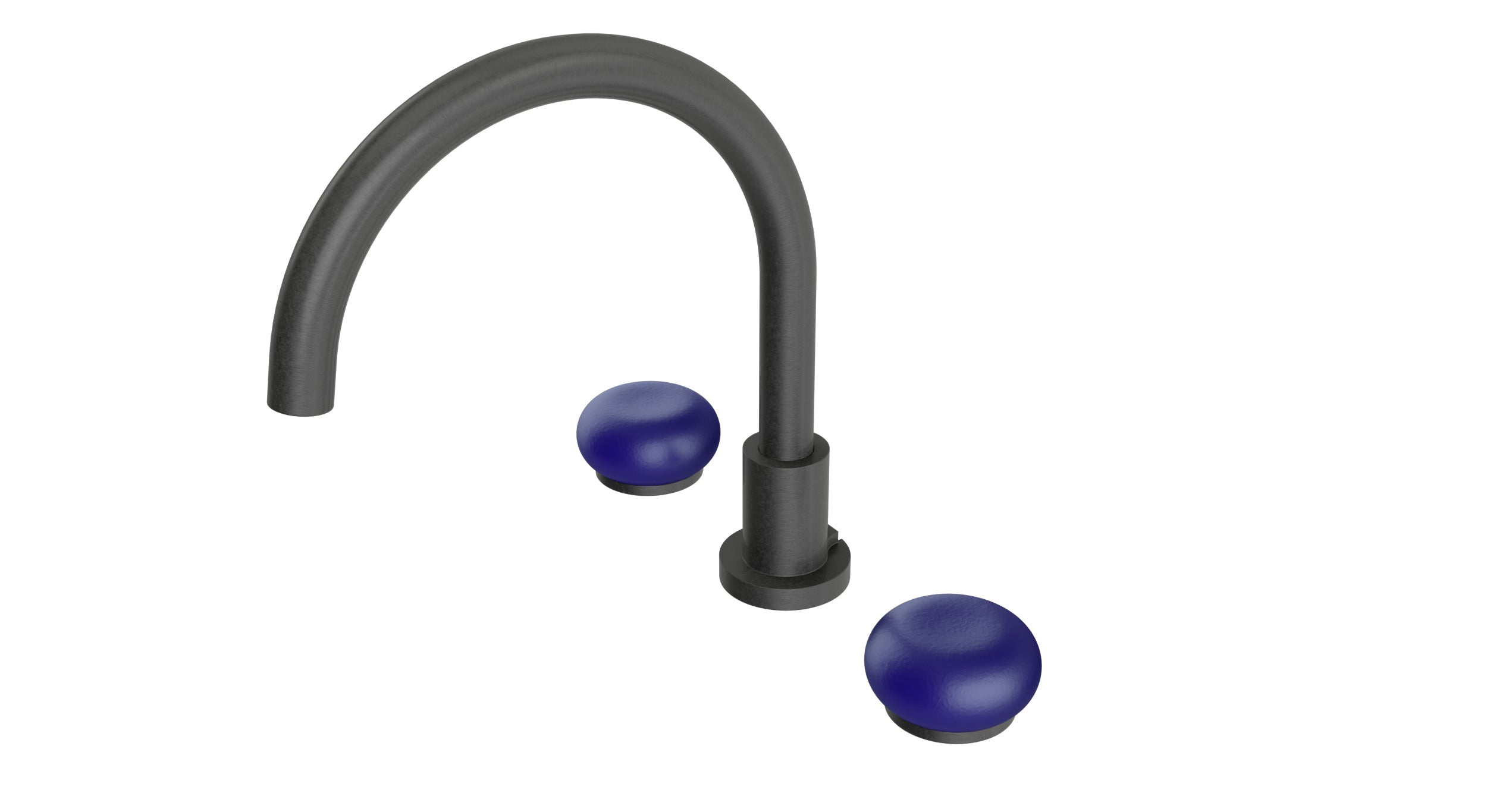 Foundry Two Handle Deck Mount Gooseneck Bath Trim with Pebble Ceramic Knob Handles in Blackened Nickel