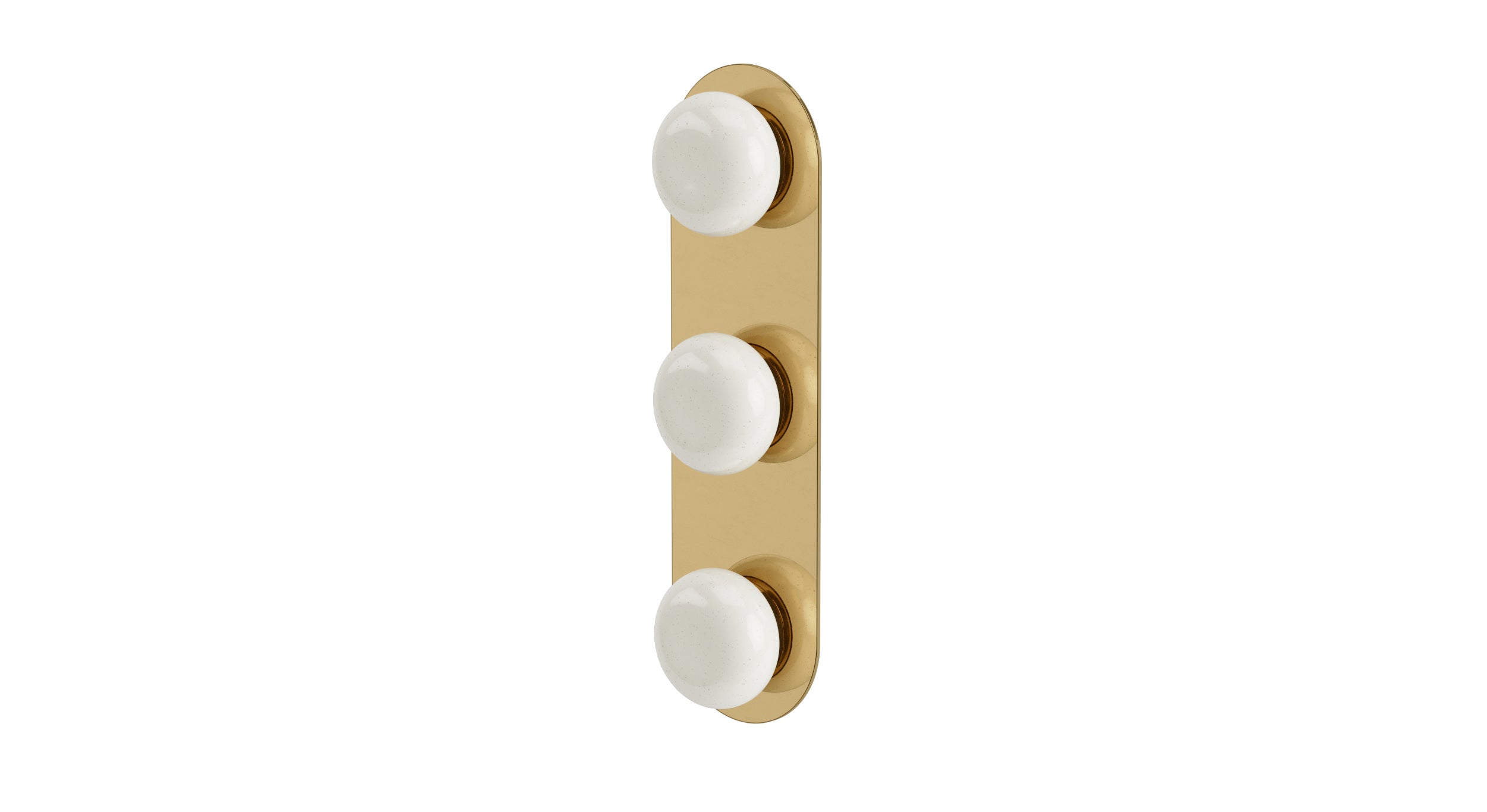 Foundry Three Handle Wall Mount Shower Trim with Pebble Ceramic Knob Handles in Uncoated Polished Brass