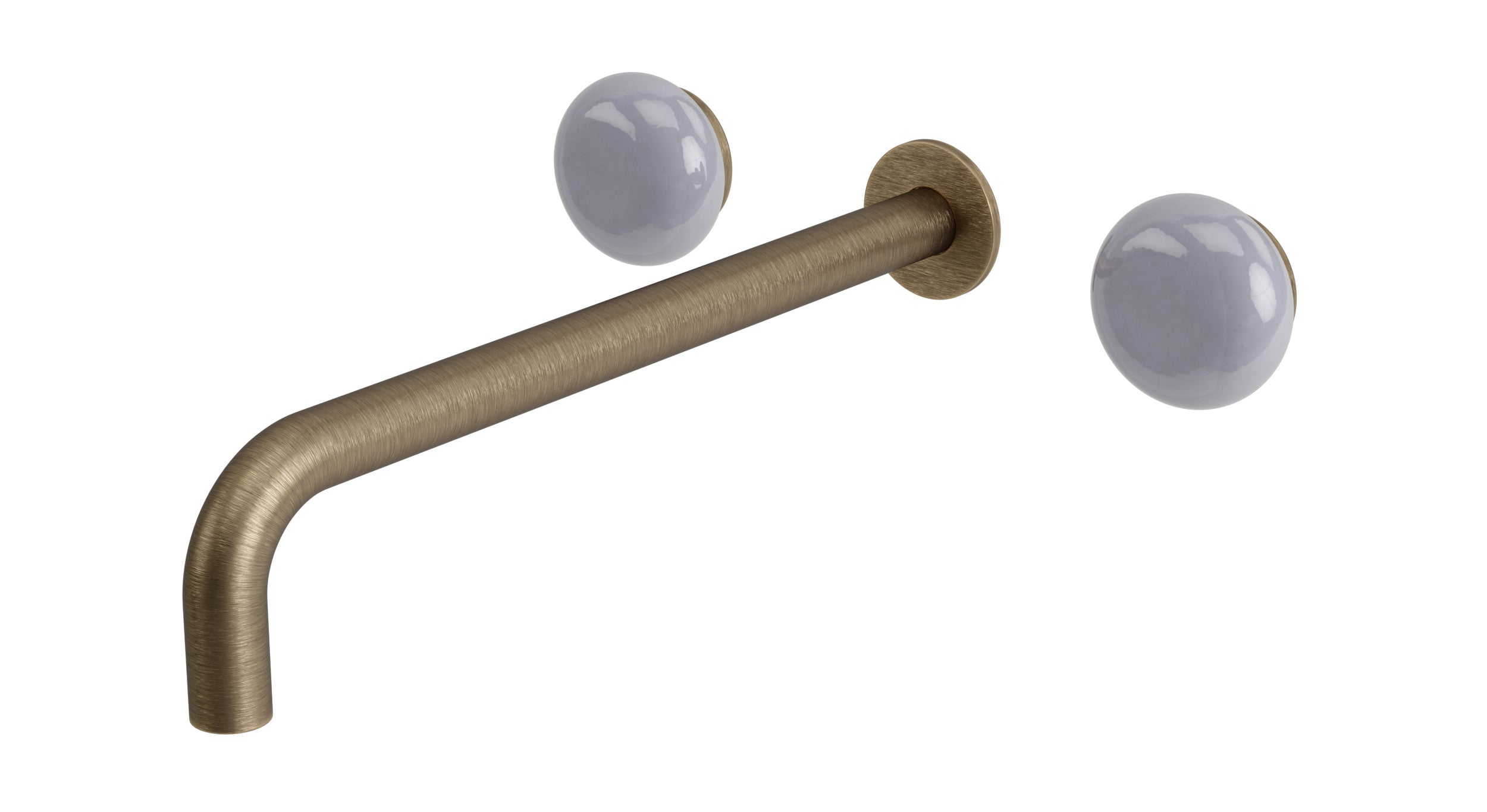 Foundry Two Handle Wall Mount 12" Lavatory Faucet with Pebble Ceramic Knob Handles in Antique Nickel