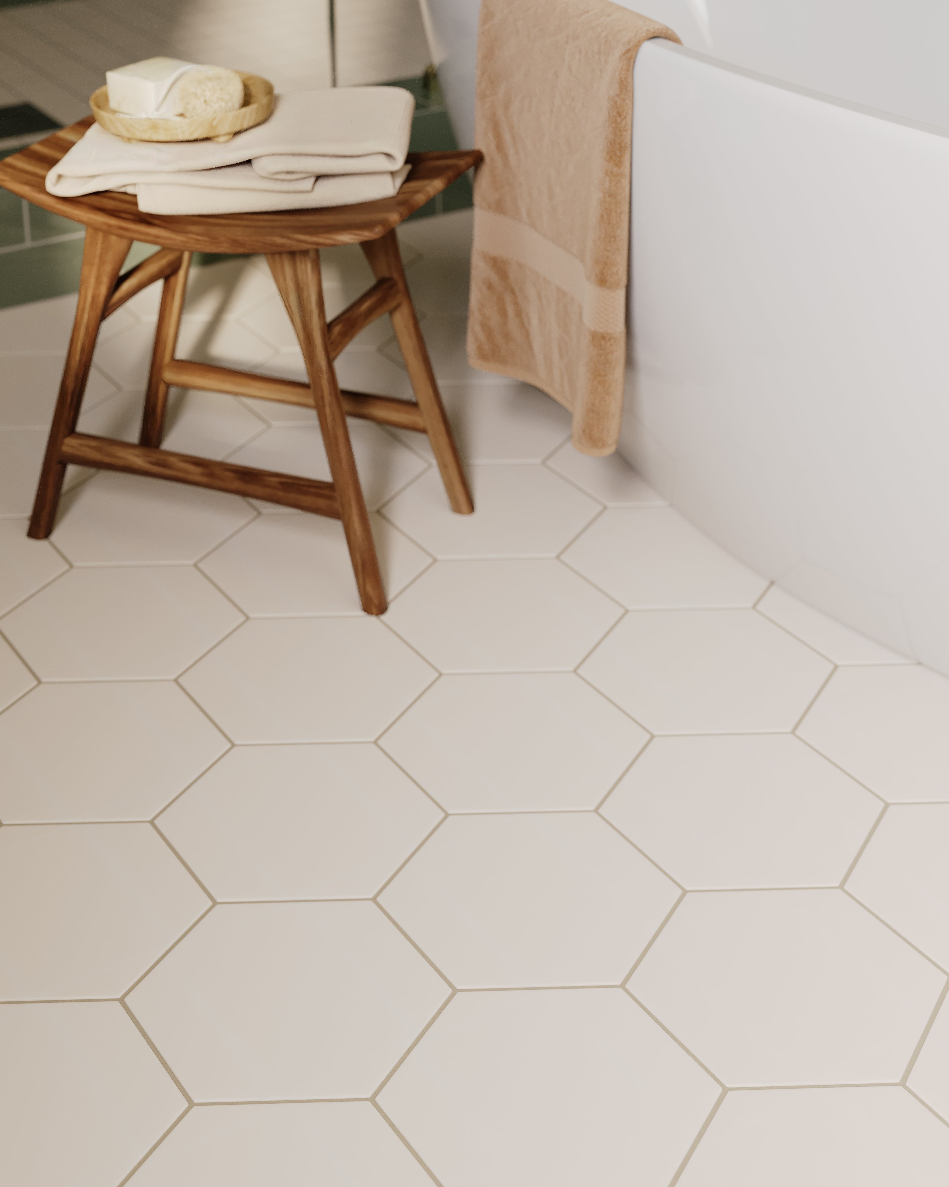 8" Hexagon Natural Press Ceramic Tile in Pearl Matte