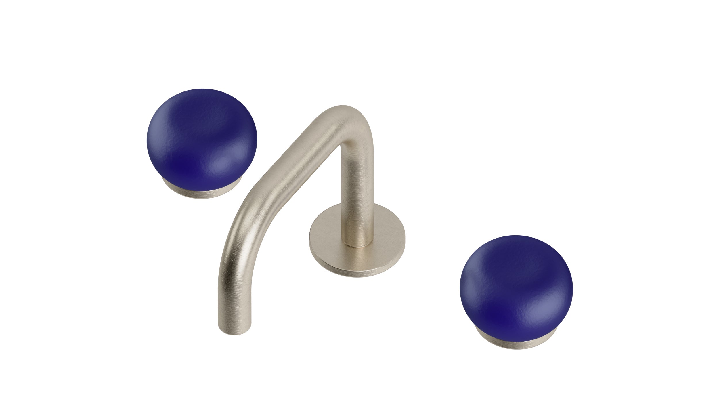Foundry Two Handle Deck Mount Squaretop Lavatory Faucet with Pebble Ceramic Knob Handles in Satin Nickel
