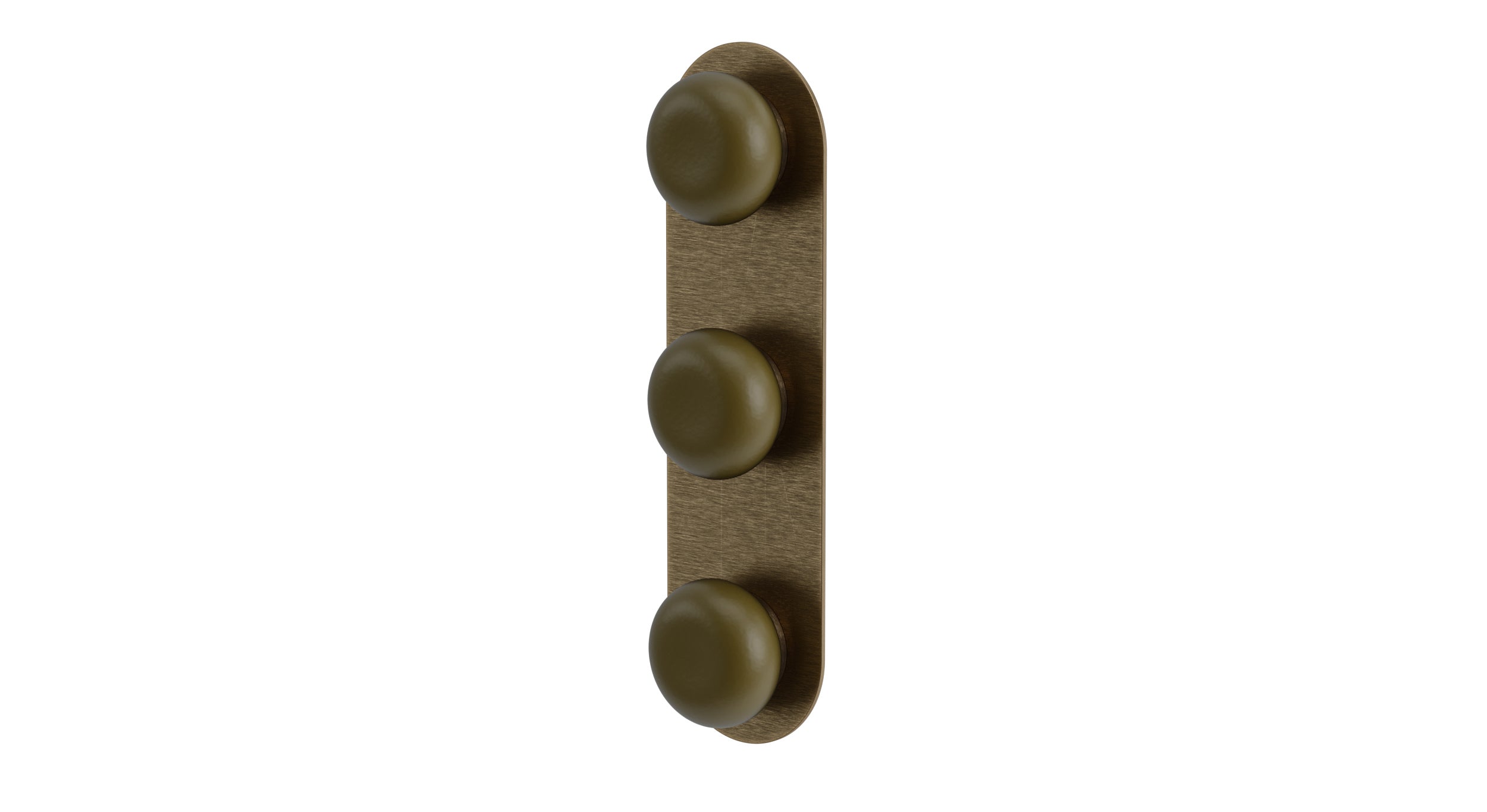 Foundry Three Handle Wall Mount Shower Trim with Pebble Ceramic Knob Handles in Antique Brass