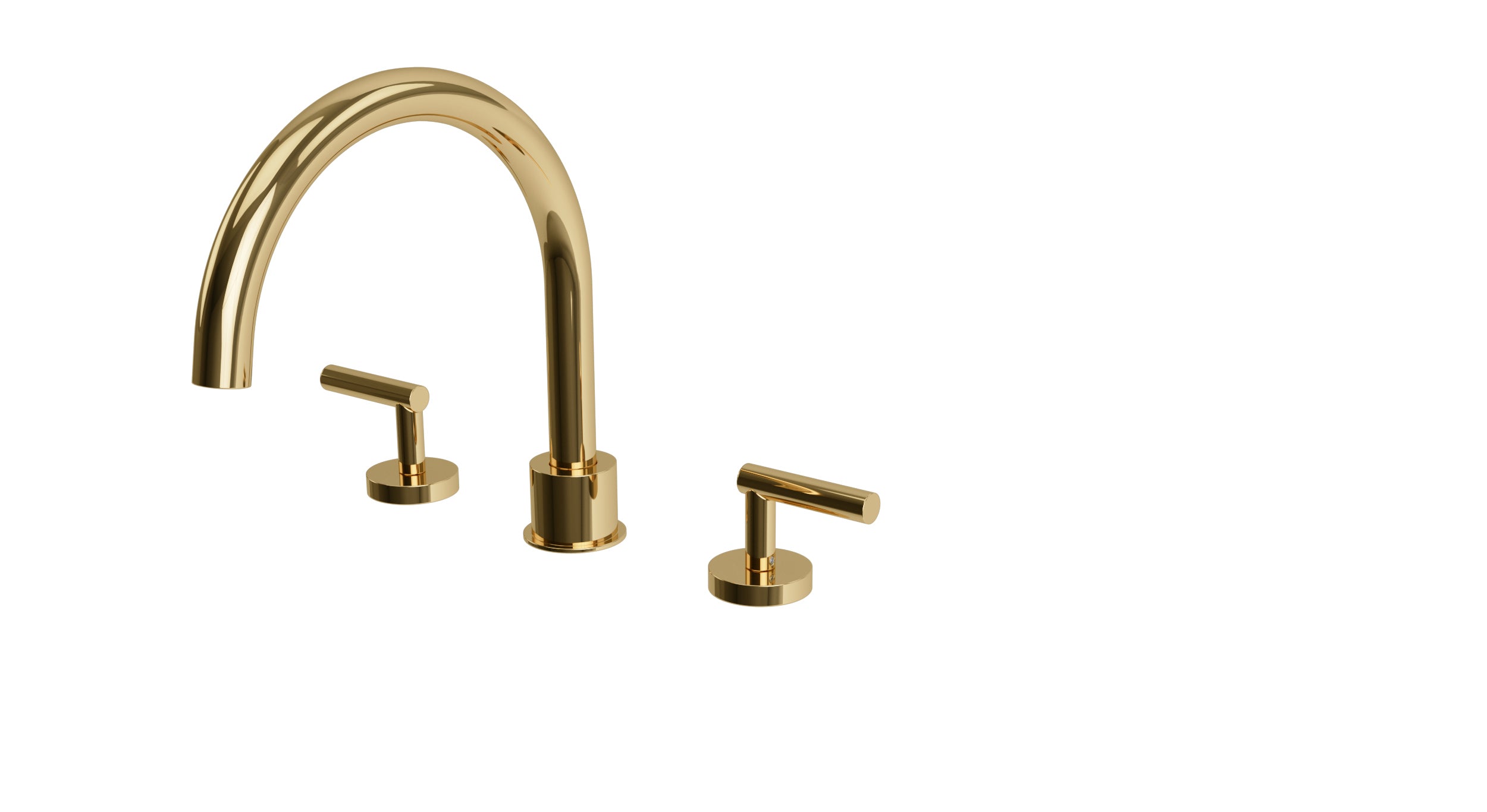 Contour Two Handle Deck Mount Gooseneck Bath Trim with Soft Lever Handles in Polished Brass