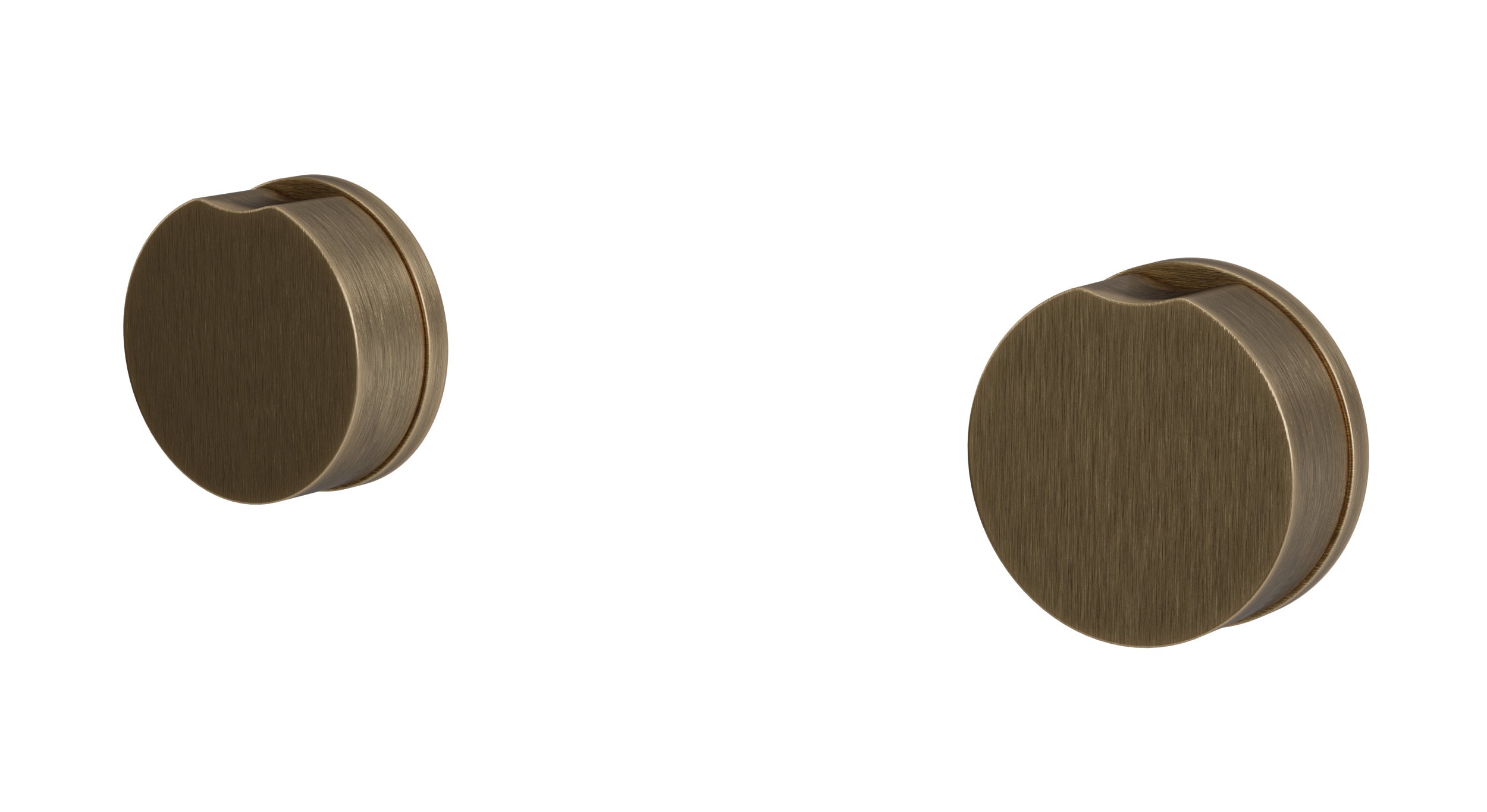 Foundry Two Handle Wall Mount Bath Trim with Barrel Knob Handles in Antique Brass